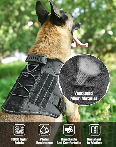 Miniatura 6 de Saboos Arnés táctico para perros grandes, resistente, con asa, chaleco de servicio sin tirones, ajustable, para caminar, entrenamiento, caza, color