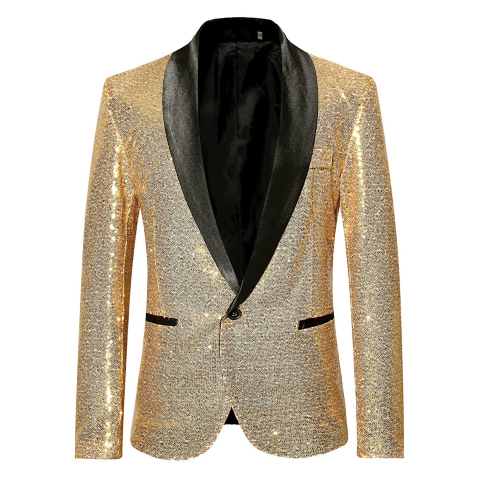 Mens Sequin One Button Fit Suit Jacket Metallic Casual Blazer
