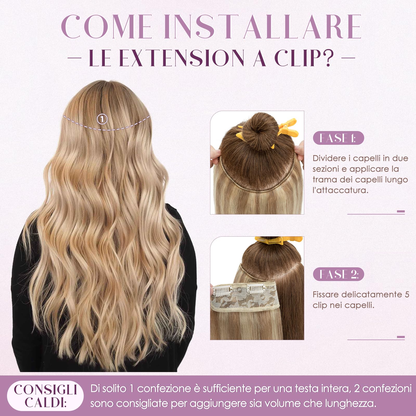 UK-Fashion-Shop Clip in Extensions Echthaar Blond 55cm Extensions Echthaar Clip 1 Tresse Remy Haarverlängerung Echtes Haar Glatte Haarverdichterung, 75g #18/613 Balayage Blond