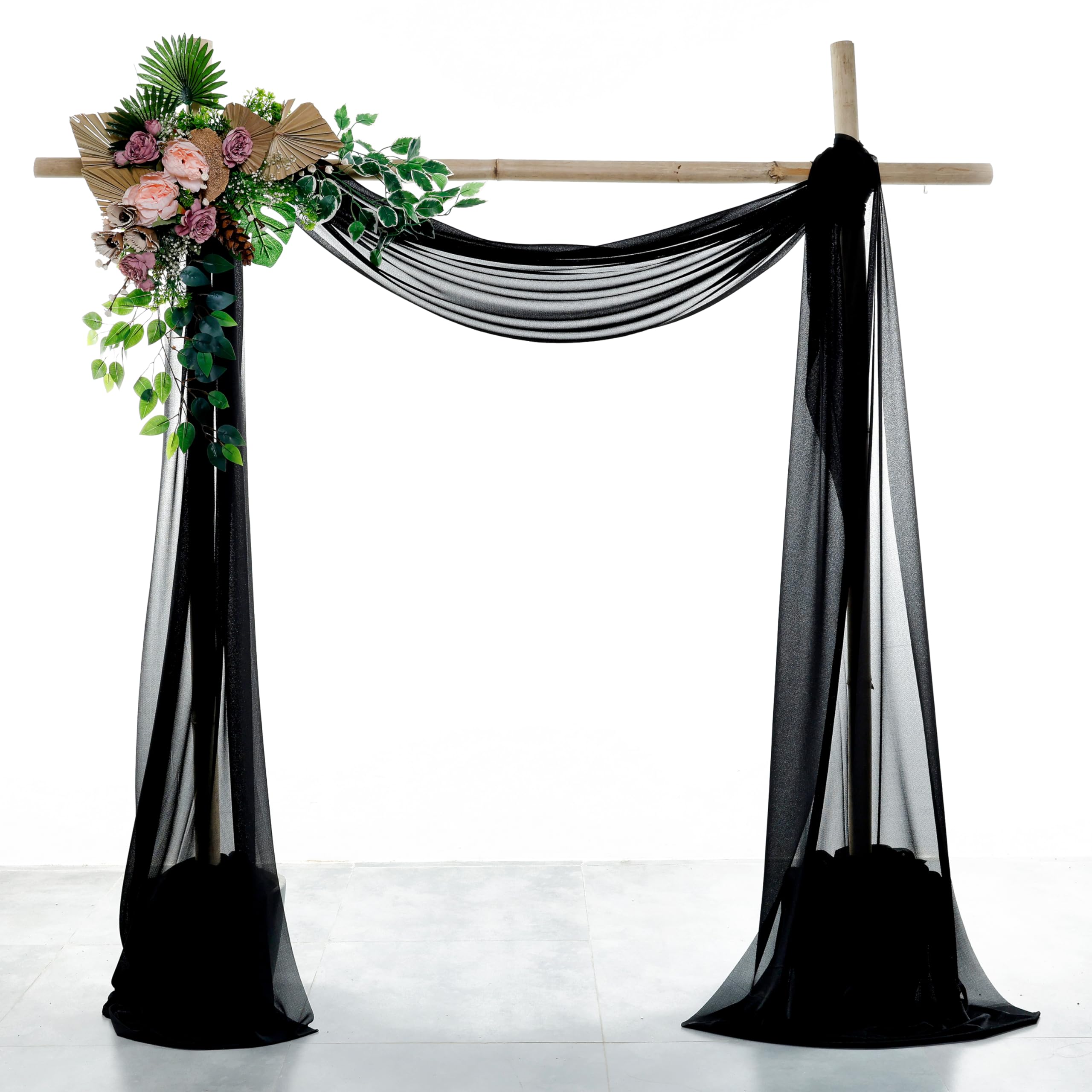 VDS Pack of 1 Panel (30 Inch X 50 Feet) Wedding Arch Draping Fabric Sheer Chiffon Fabric Drapery for Wedding Ceremony Reception Swag Backdrop Canopy Chuppah ARBO Altars Decoration (Black)