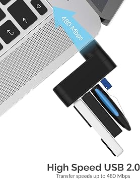 Sabrent 4-Port USB 2.0 Hub [90/180 Degree Rotatable] + [6-Pack] 22AWG Premium Micro USB Cables