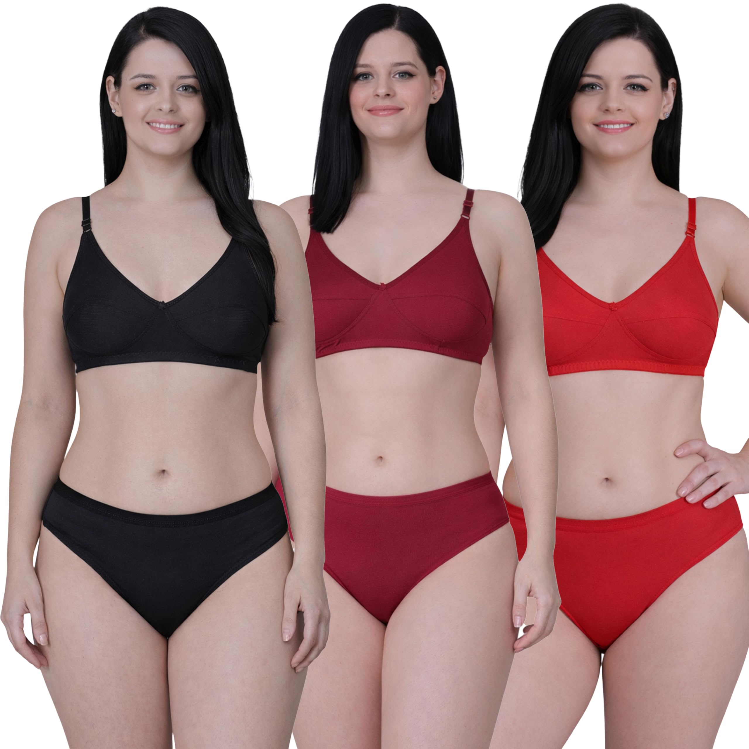 aely fashion Pack of 3 Lingerie Set for Women & Girls | Bra & Panty Set | Non-Padded Non-Wired T-Shirt Bra with Matching Hipster Panty | Comfortable Everyday Innerwear-picture-14