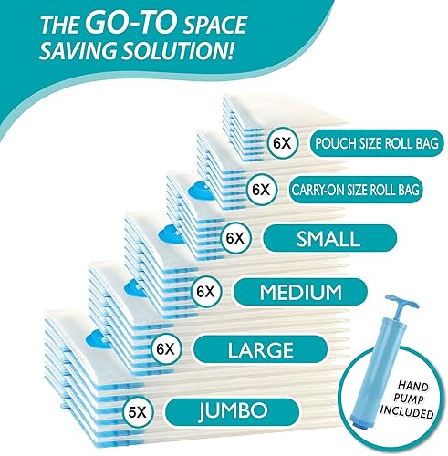 Miniatura 4 de Paquete de 35 bolsas ahorradoras de espacio (5 jumbo, 6 grandes, 6 medianas, 6 pequeñas, 6 rollos, M6 rollos), bolsas de almacenamiento de