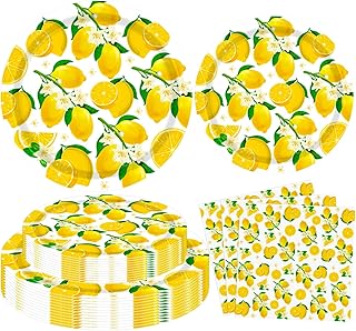 Paquete de 120 Decoraciones para Fiestas de Limón Productos para Cumpleaños con Tema de Limonada Vajilla con tema de limones amarillos para fiesta de Cumpleaños