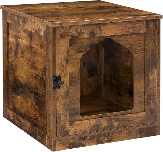 HOOBRO Cat Litter Box Enclosures, Hidden Litter Tray Furniture, Cat Toilet with Magnetic Door, Wooden Indoor Cat Cave House, Dog Bed, Easy Clean, for Living Room, Hallway, Rustic Brown EBF01MW01