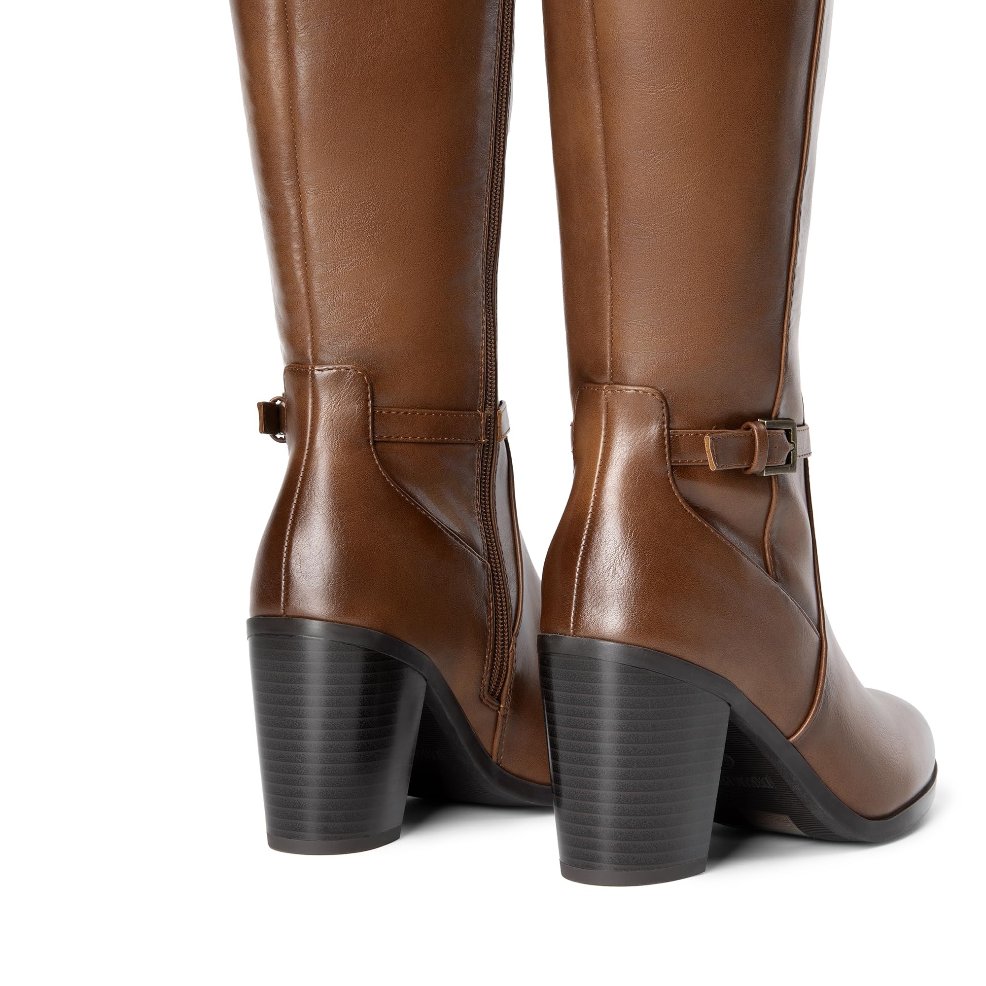 DREAM PAIRS Botas altas hasta la rodilla para mujer, cómodas botas de equitación con tacón grueso y puntera puntiaguda, cremallera lateral, de gamuza, SDKB2403W