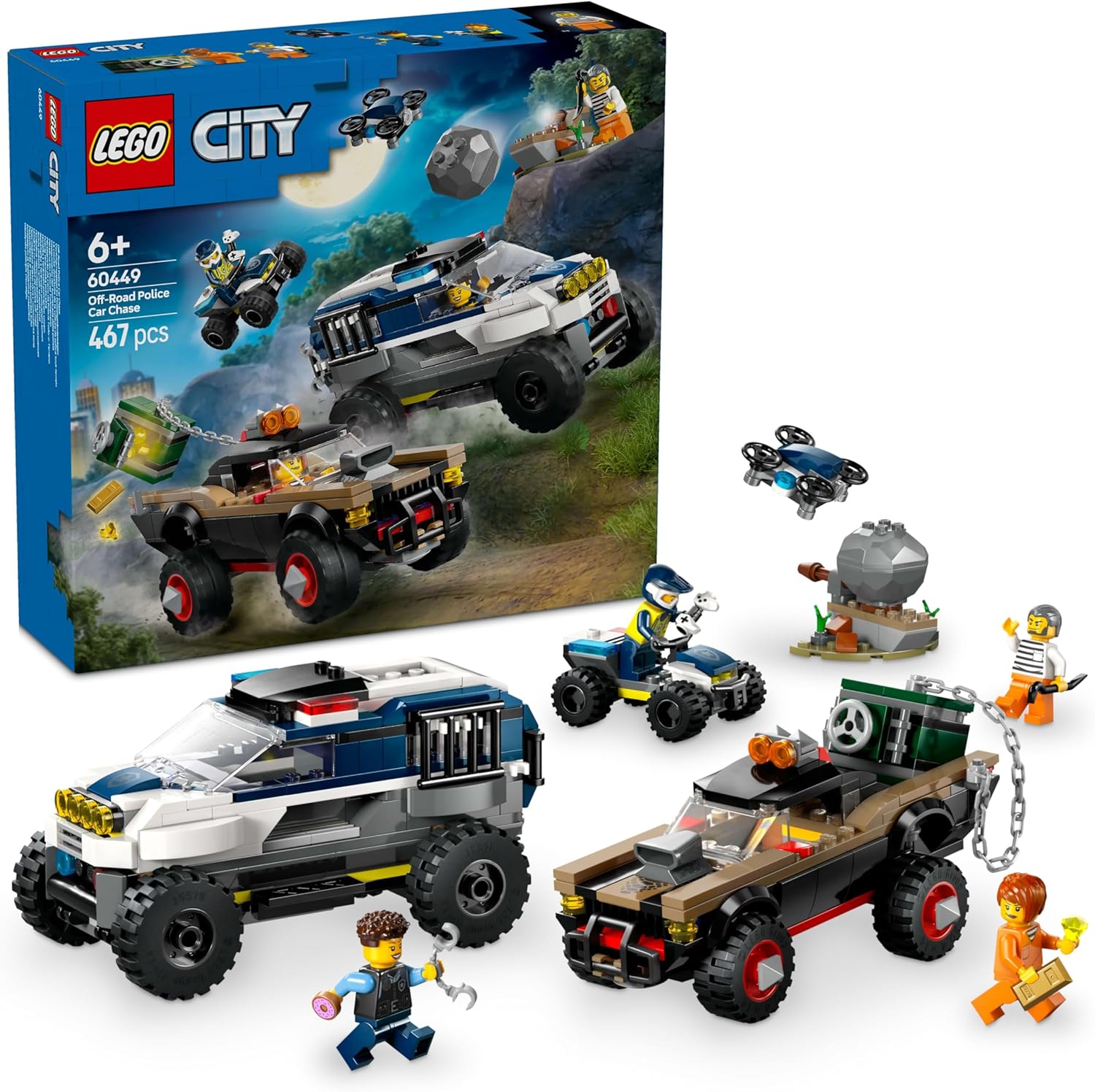 Lego tbd-60449 New title: LEGO City Off-Road Police Chase Action Set – Police SUV, Crook Pickup, Quad Bike & Drone | Kids Construction Toy - 60449