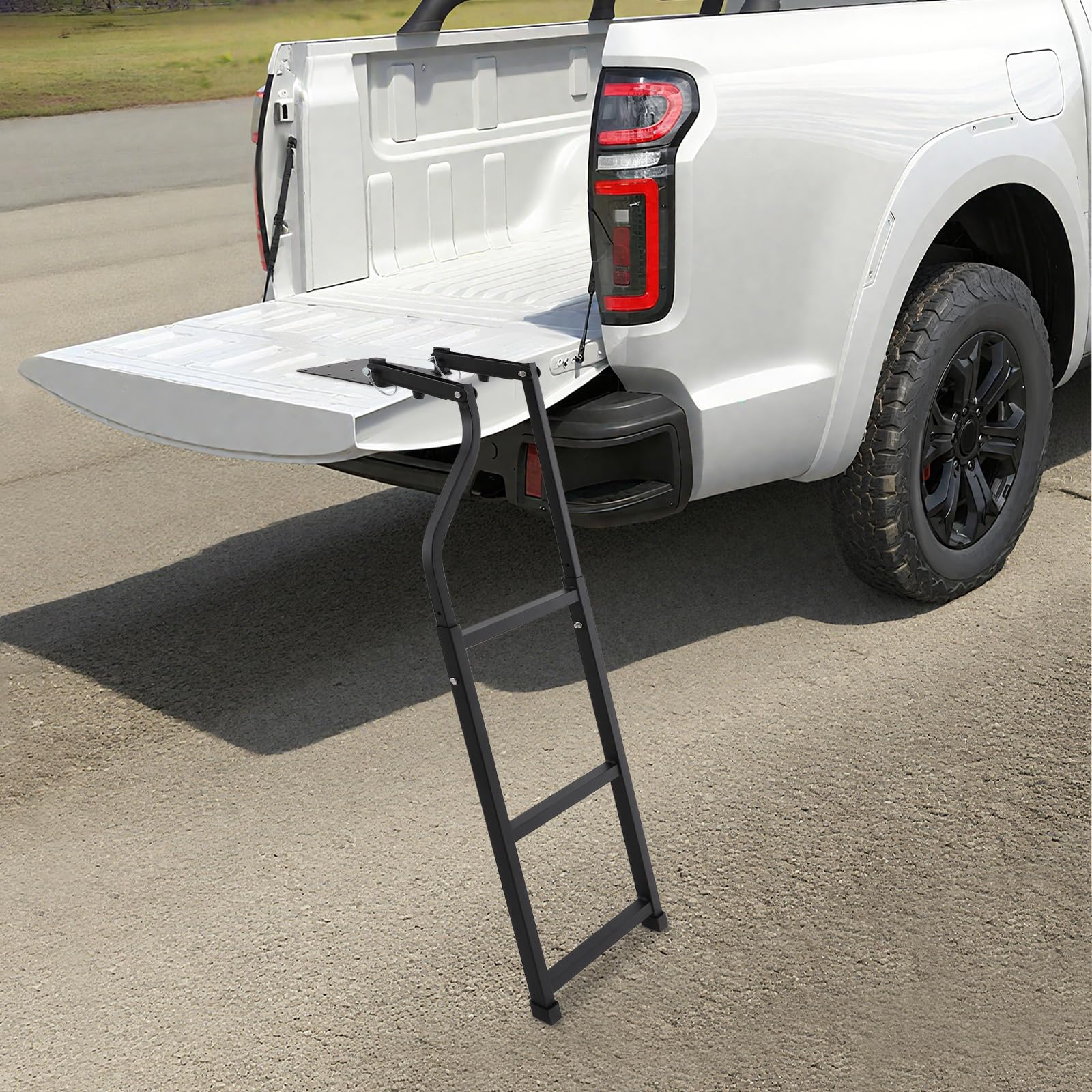 Escalera para portón trasero, plegable, 300 kg, para camioneta, camión, 70-115 cm de altura, con pies de goma, color negro