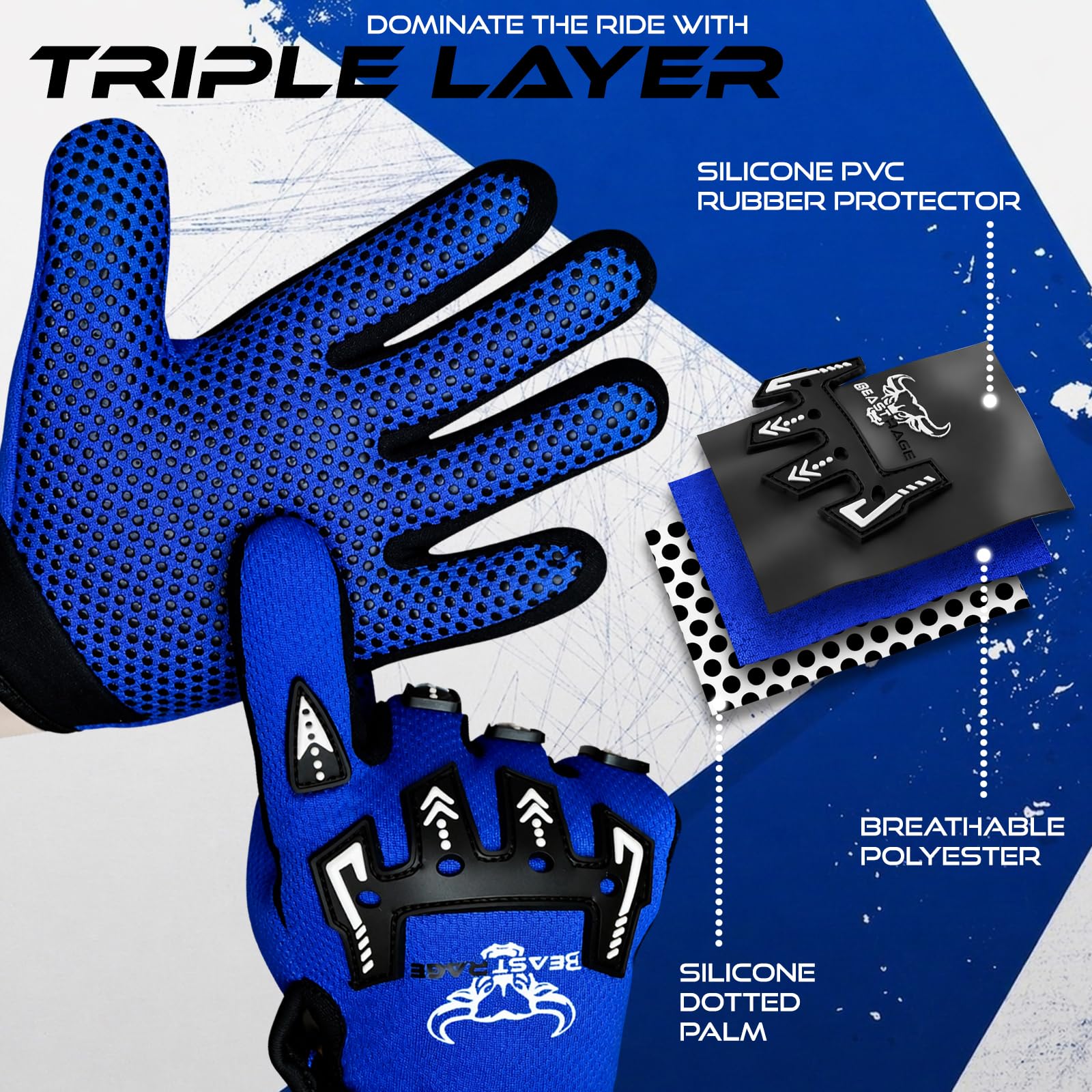 BEAST RAGE Gants de vélo pour Enfants–Gants de Motocross et de BMX pour garçons et Filles,Prise en Main antidérapante,Gants légers et Respirants pour Le Motocross