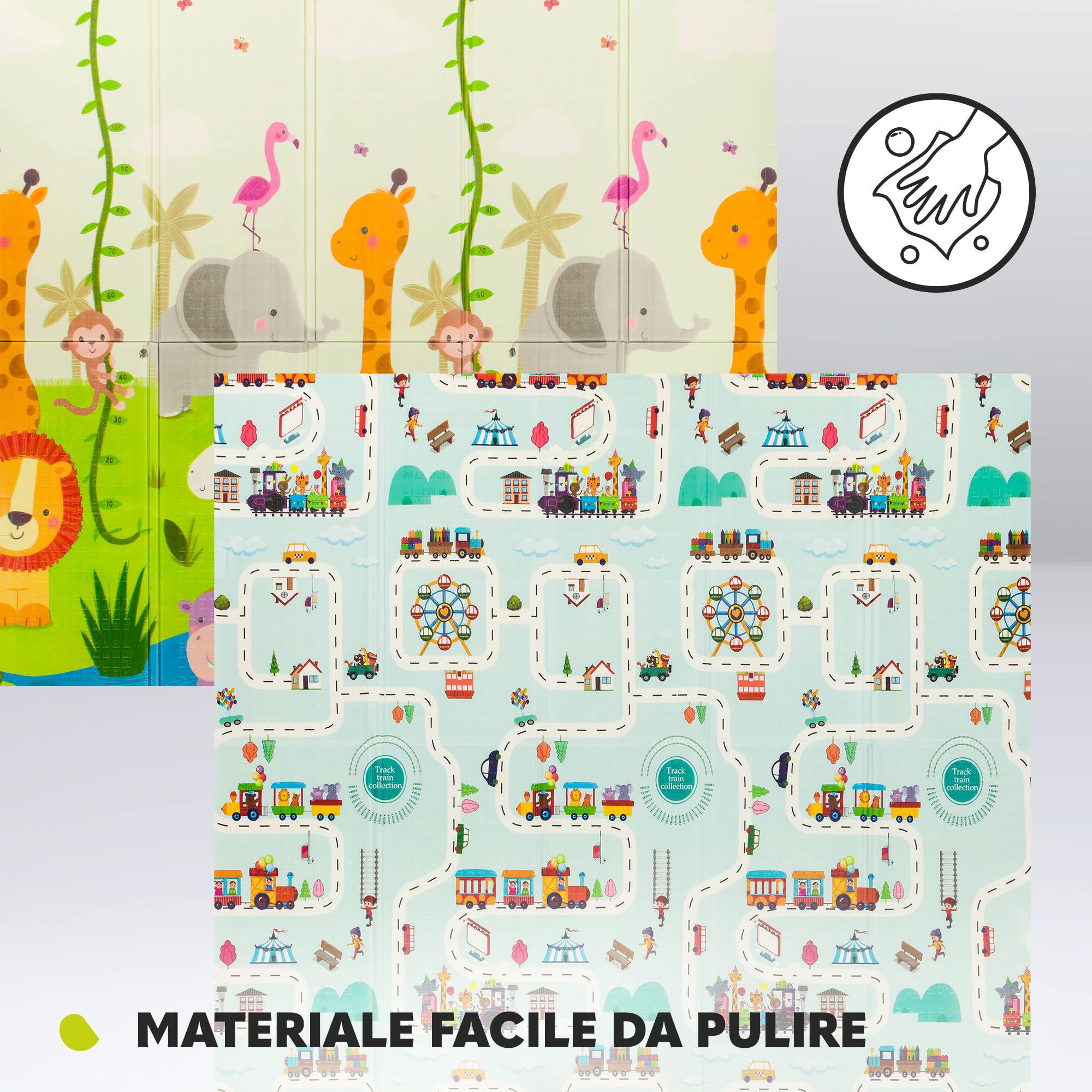 lionelo Robby Grande Reversibile Tappetino Gioco e educativo 200x180cm Neonati Bambini Leggero Pieghevole Impermeabile Certificato Materiale Non Contiene Sostanze chimiche nocive