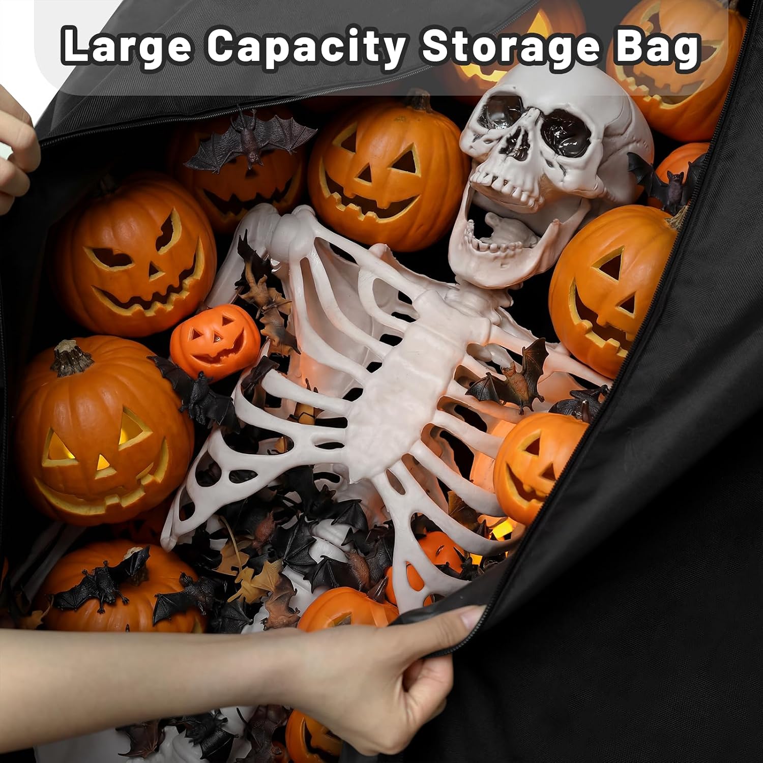 Large Halloween Storage Bag, Fits Up 12Ft Skeleton Christmas Tree, Black