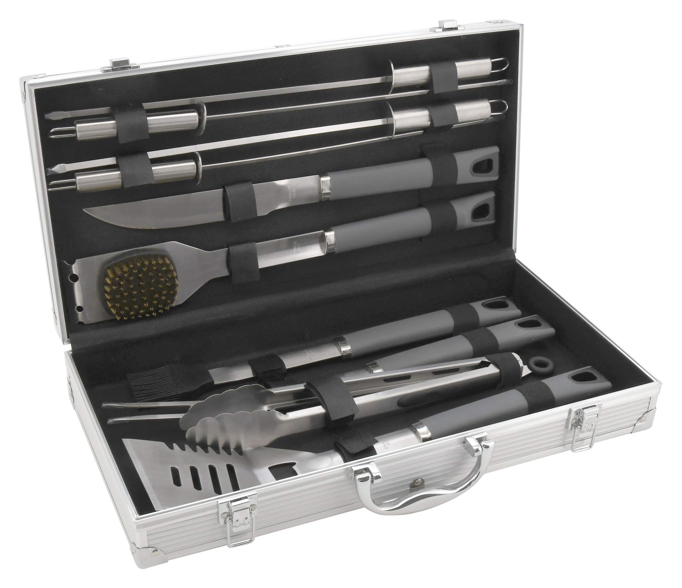 13106 - Set di attrezzi per barbecue Grey Line con 11 pezzi, valigetta in alluminio