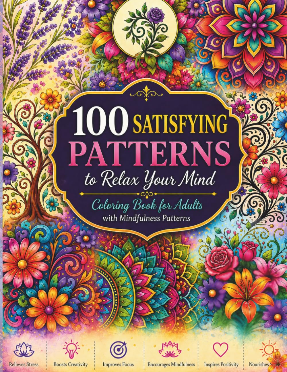 100 Satisfying Patterns to Relax Your Mind: A Mindfulness Coloring Book with Mandalas, Botanical Art & Beautiful Geometric Patterns for Teens & Adults