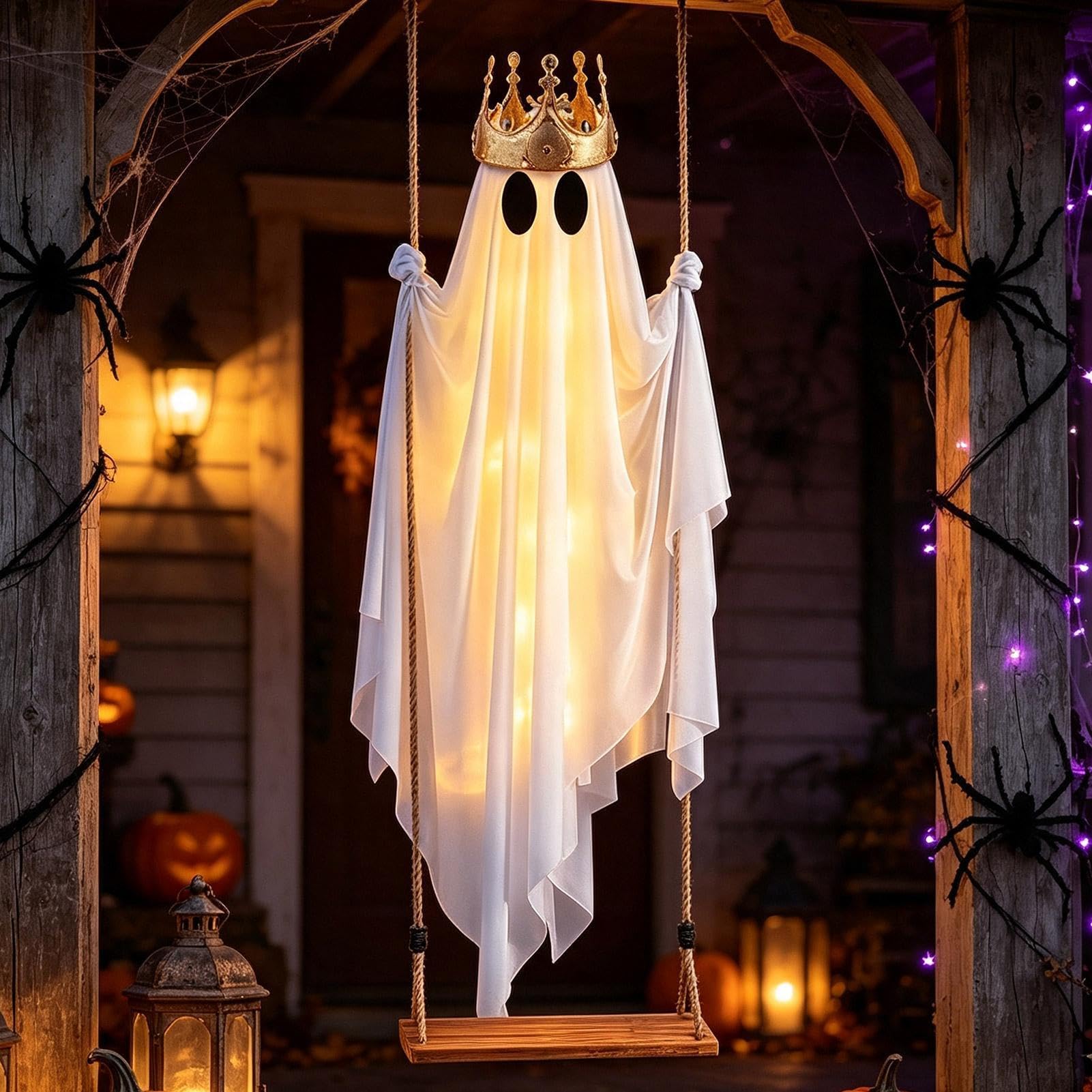 Fantasma Columpiante para Porche Decoración de Halloween aterradora con luz