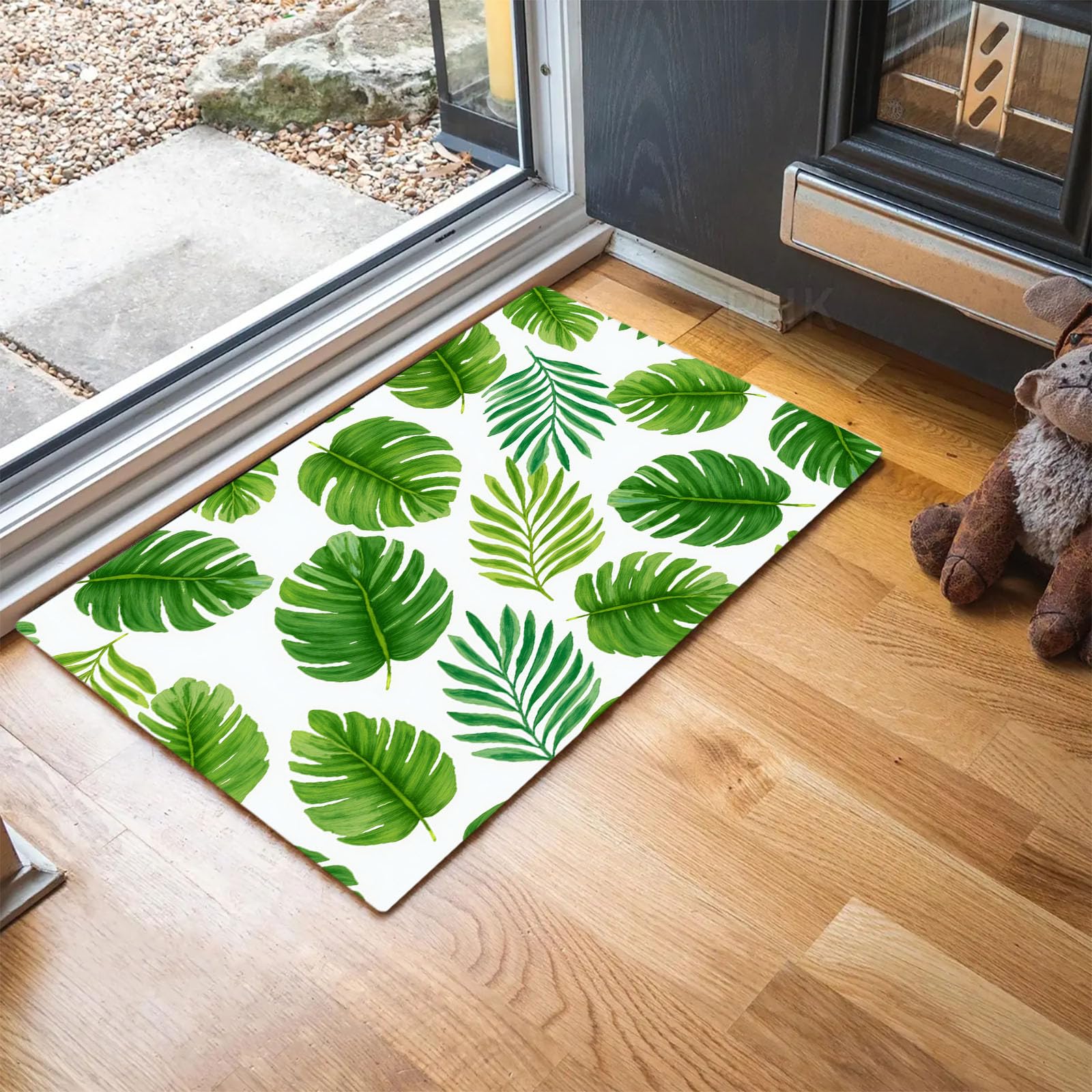 Tapis plantes tropicales antidérapant grand format pour entrée de maison