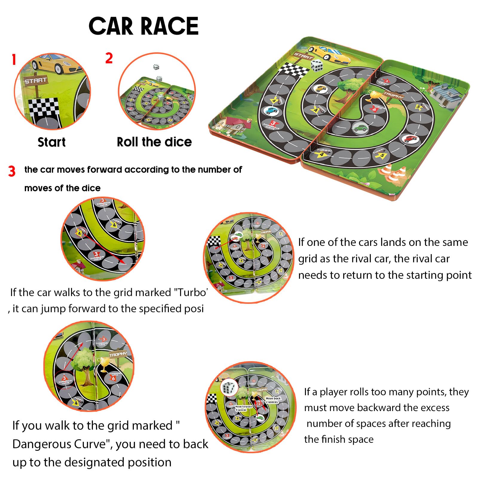 Magnetic Travel Game, Magnetically Travel Car Race Game, Mini Board Games, Travel Size Games, Dice Game With Portable Board - Image 3