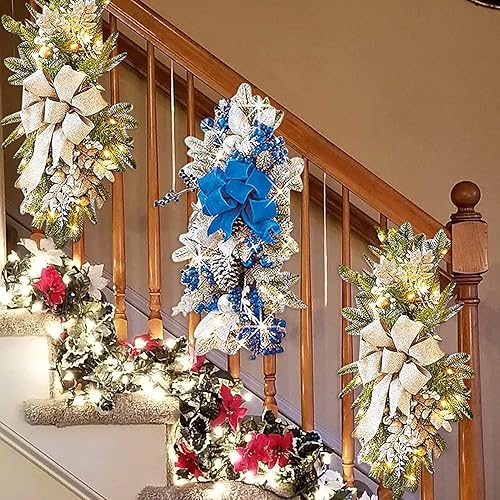 Miniatura 5 de Anupeg Traje de Navidad adornos de Navidad preiluminados sin cables decoración de escalera de puerta de Navidad con bayas de cono de pino y luz