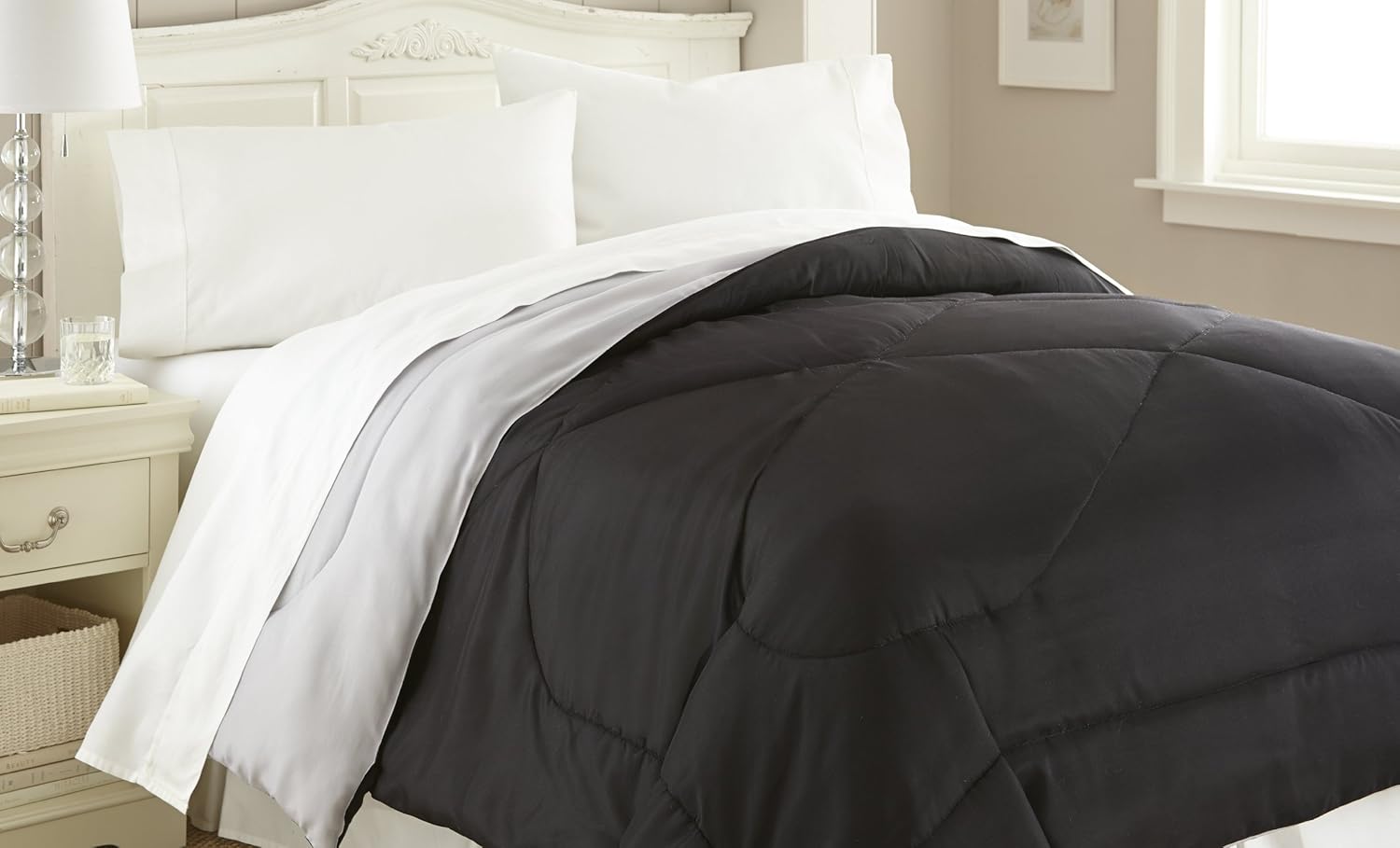 Spirit Linen Reversible Comforter, Twin, Black/Silver