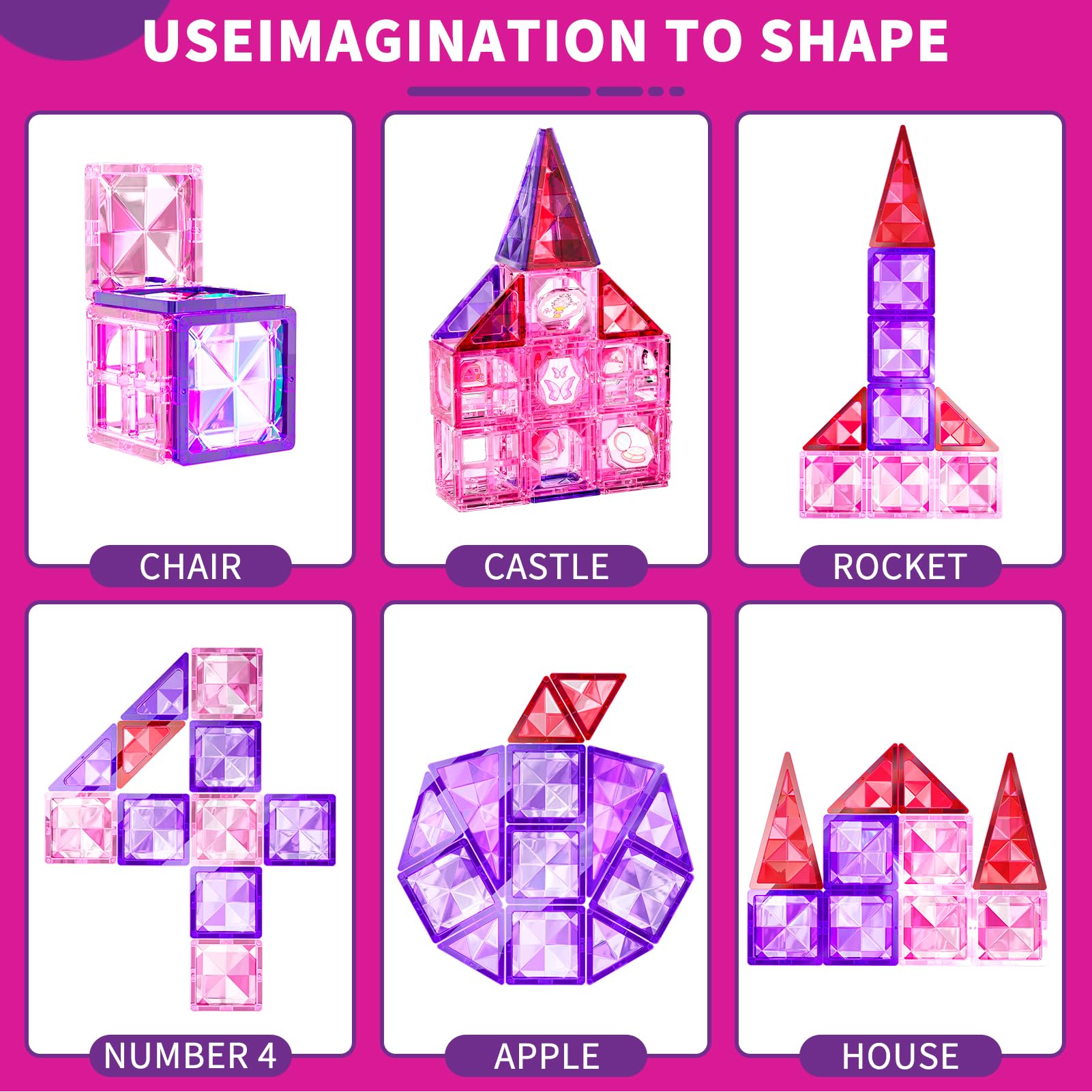 BLmukce 111PCS Magnetic Building Tile Blocks Set, STEM Educational 3D ...