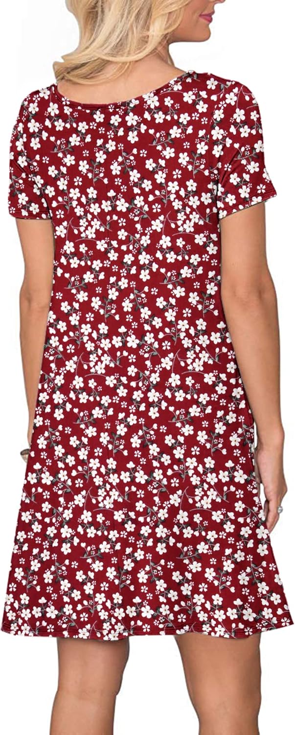 WNEEDU Women's Summer Casual T Shirt Dresses Short Sleeve Swing Dress with Pockets - Image 4