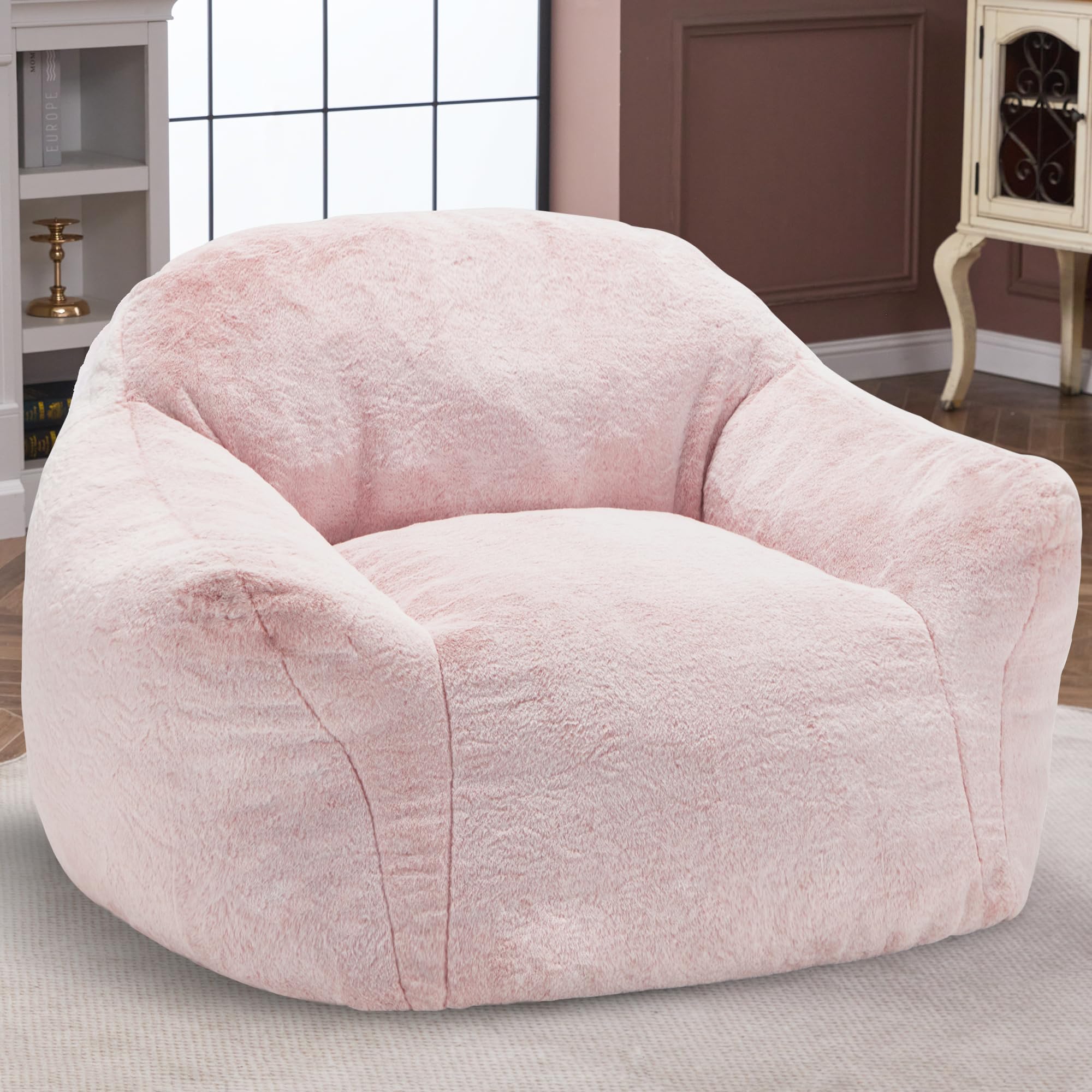 Homguava Giant Bean Bag Chair,Bean Bag Sofa Chair with Armrests, Bean Bag Couch Stuffed High-Density Foam, Plush Lazy Sofa Comfy Chair,Large BeanBag Chair for Adults in Livingroom,Bedroom (Pink)