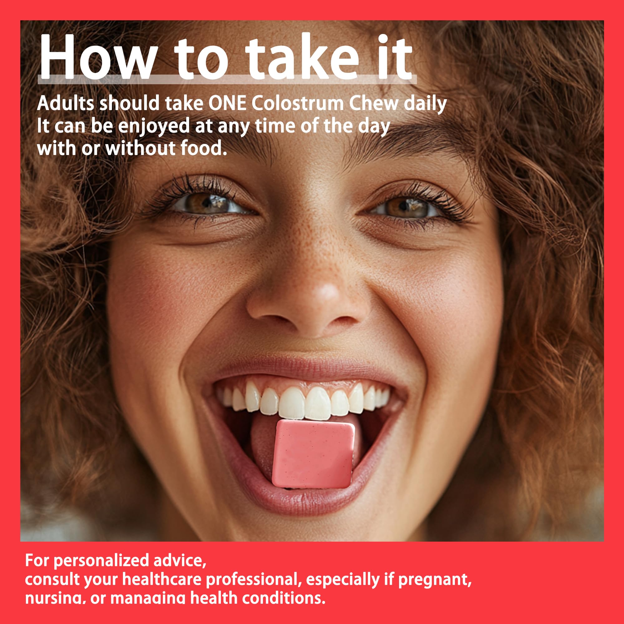 Bovine Colostrum Chews Supplement with probiotics for Gut Health, Bloating, Immune Support, Skin, Hair Growth and Beauty - Strawberry Flavor (60 Servings)