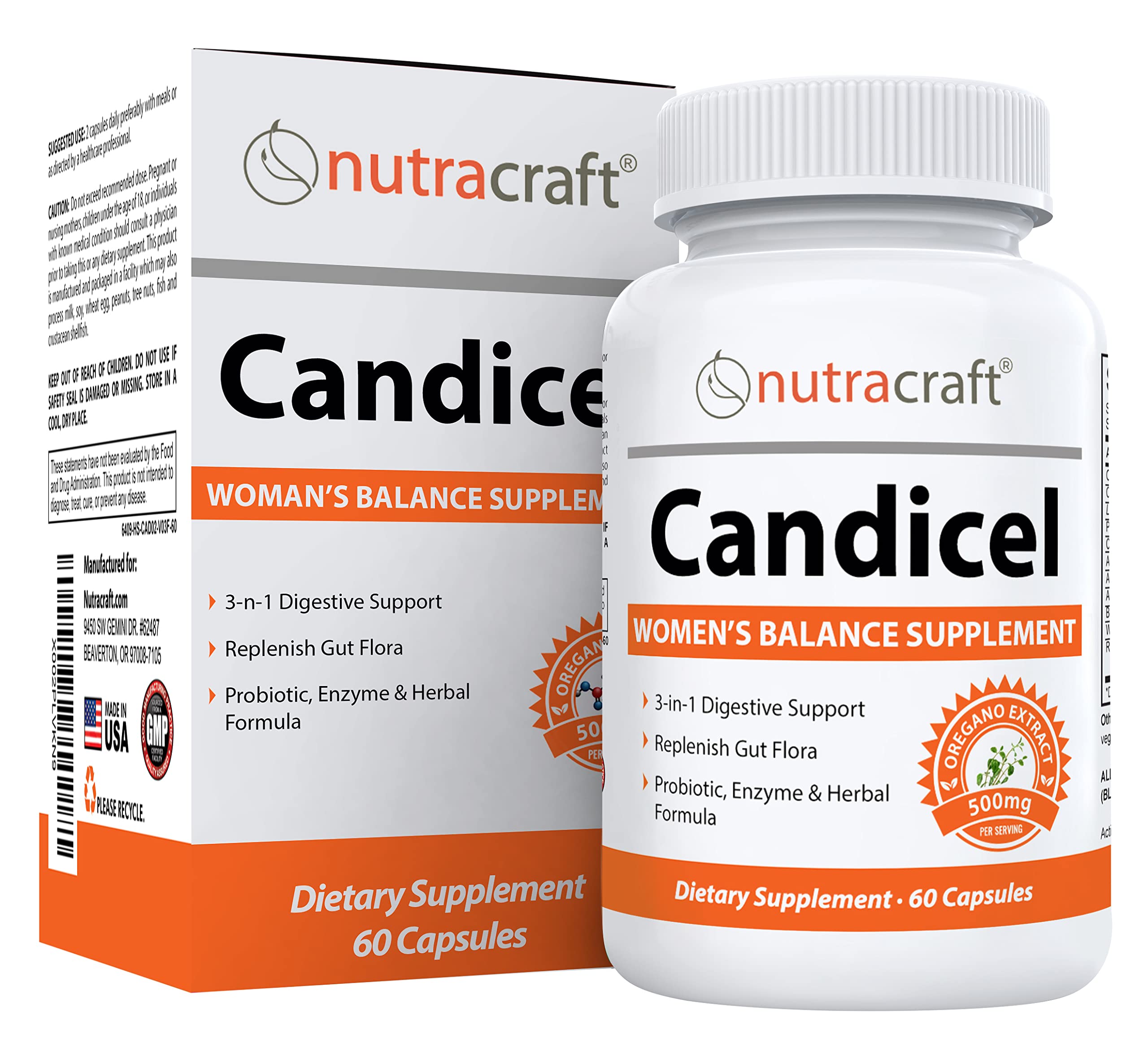Candicel #1 Intestinal Flora Supplement | Caprylic Acid, Oregano, Wormwood, Black Walnut & Probiotics for Overgrowth Support | 60 Capsules (Non-GMO)