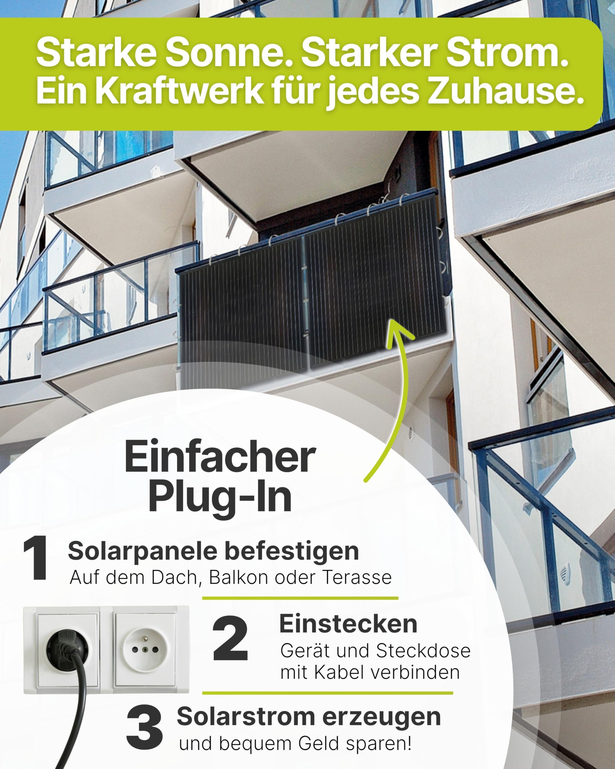 Slim-Line Modul 4er Set mit Wechselrichter Balkonkraftwerk Komplettset PV-Anlage Solaranlage