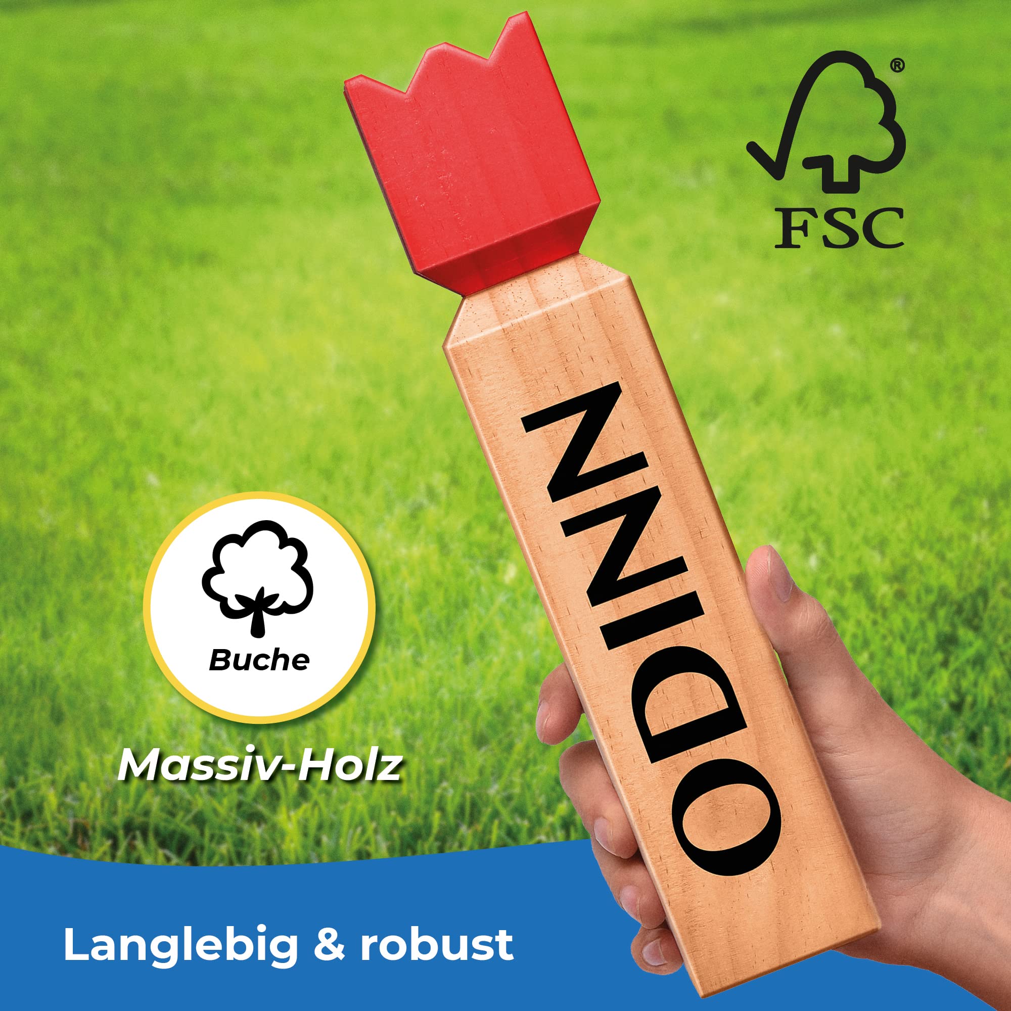 Kubb Wikinger Spiel Holz XXL - Toyfel Original Schwedenschach FSC® massives & schweres Buchenholz - Outdoor Spiele Wikinger Wurfspiel Bodenspiele Gartenspiele Spiele für draußen Holzspiel