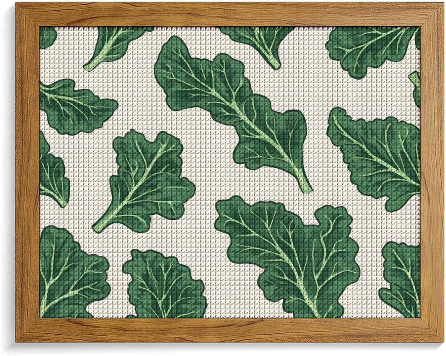 Kale Leaves Printed Diamond 5D Painting Kits DIY Full Drill Crafts for Home Wall Decor 16x20 Inch Yellow Wood 50 * 40cm