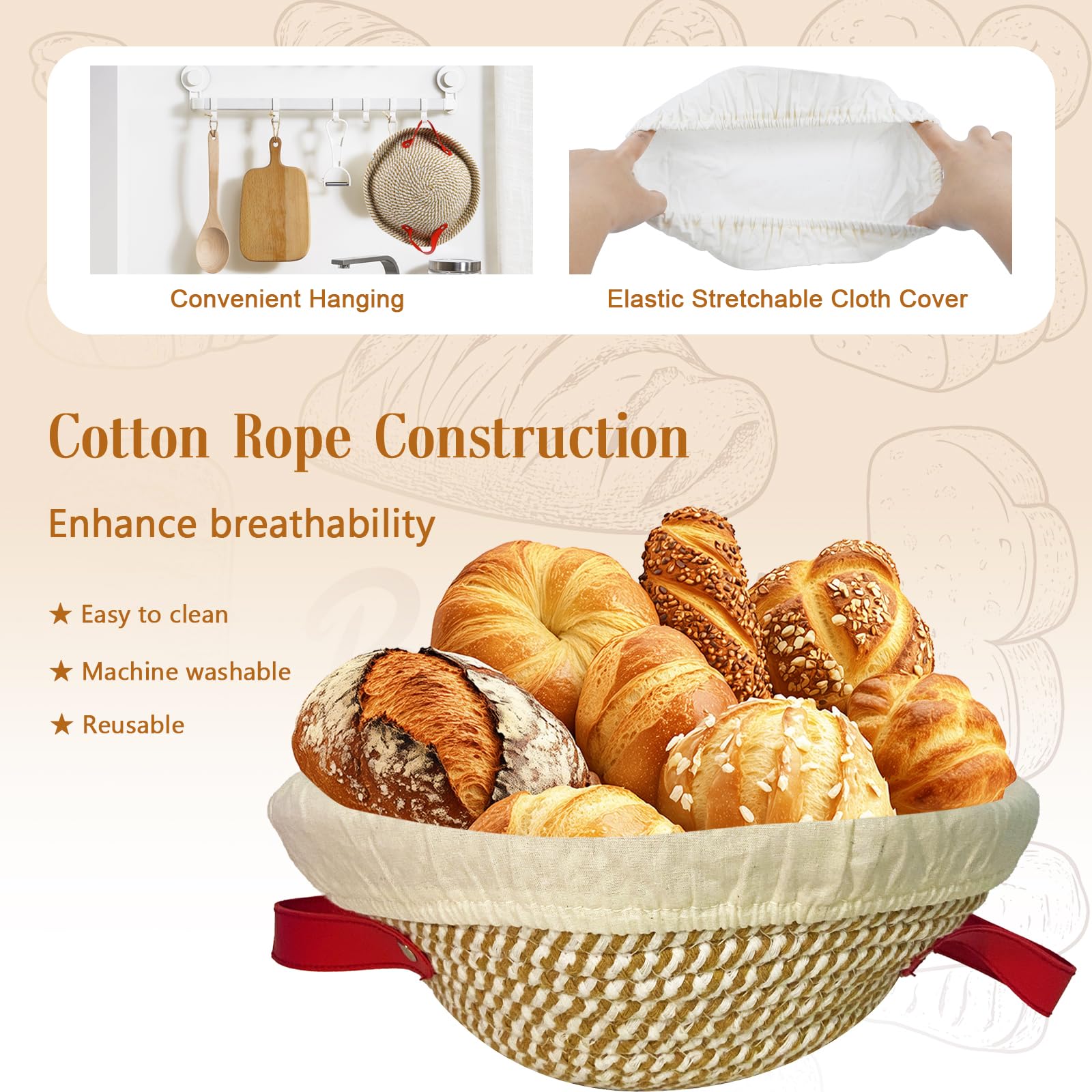 Banneton pour Pain 23cm, 27 Pièces Paniers à Pain Ronds Set avec Grattoir à Pâte, Mélangeur à Pâte, Brosse, Kit de Démarrage de Sourdough pour Débutants, Passionnés de Pâtisserie