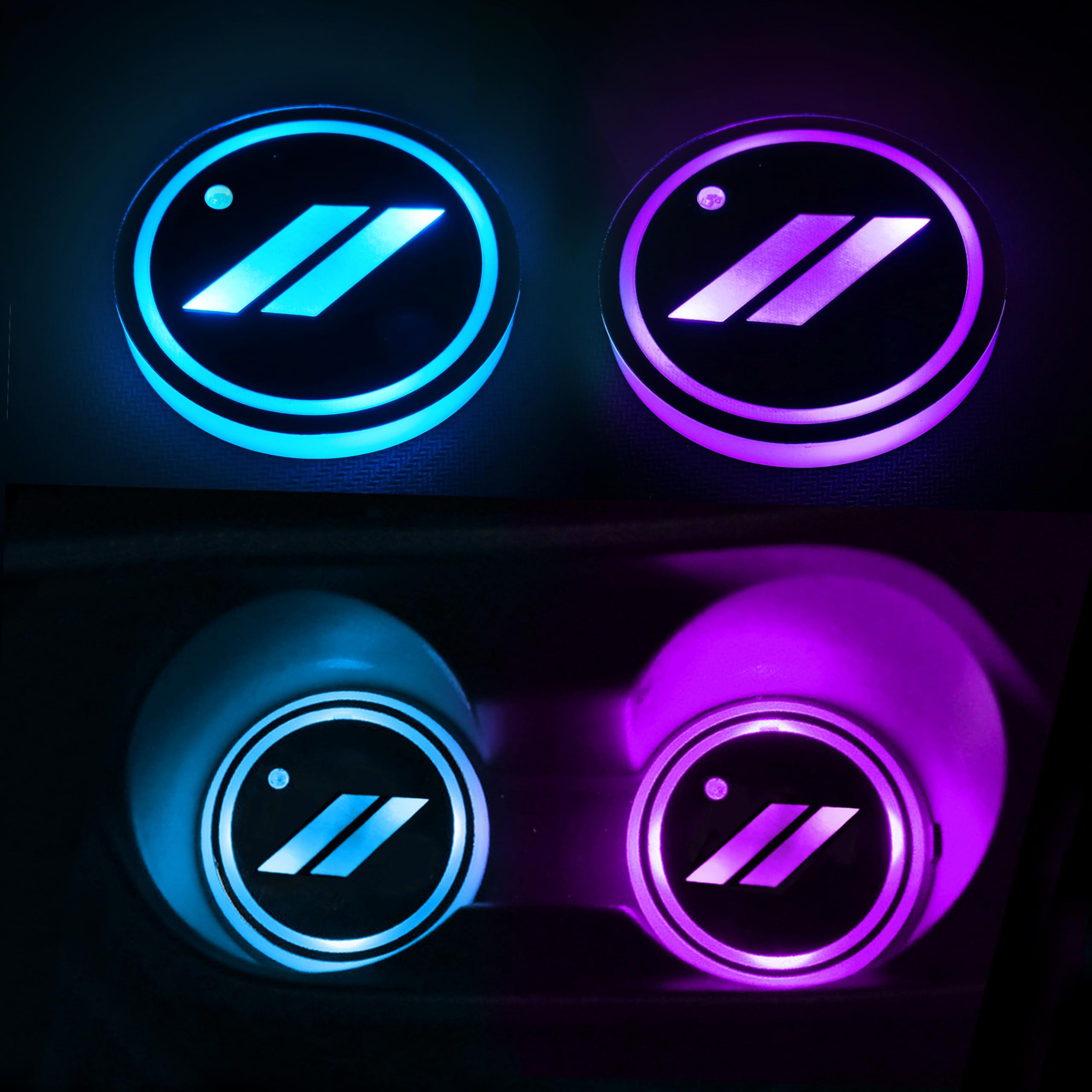 2 Pcs Led Car Coasters Lights for Charger Challenger Durango Journey USB Charging Cup Mat with 7 Colors for Dodge Accessories Waterproof Sensing Luminescent Cup Mat for Drink Atmosphere Lamps
