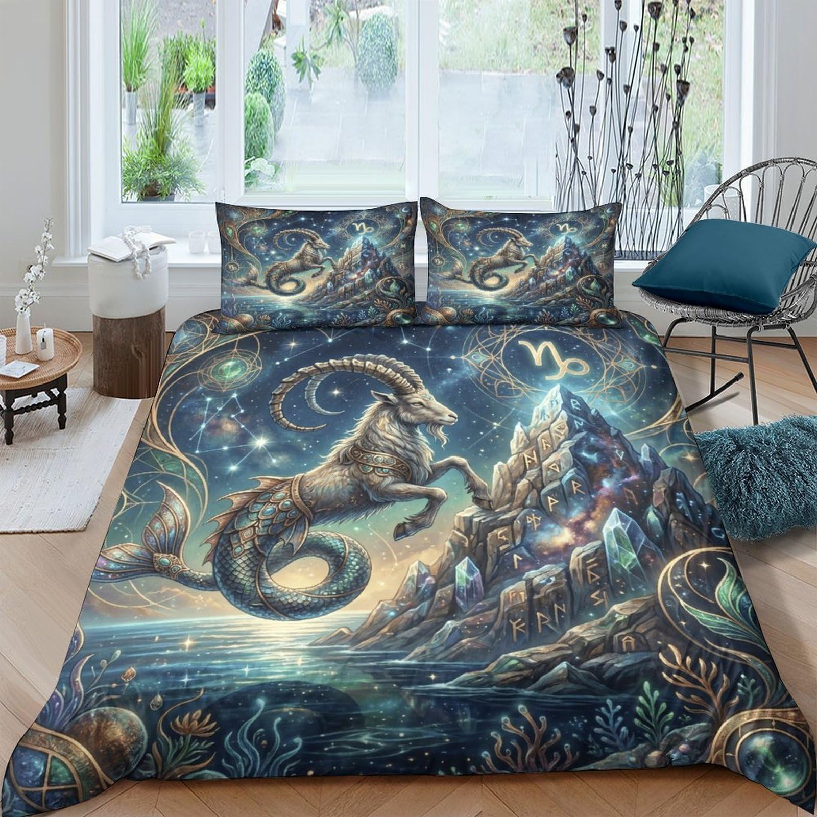 Housse de couette Capricorne Fantastique parure de lit double 3 pièces 200x200cm