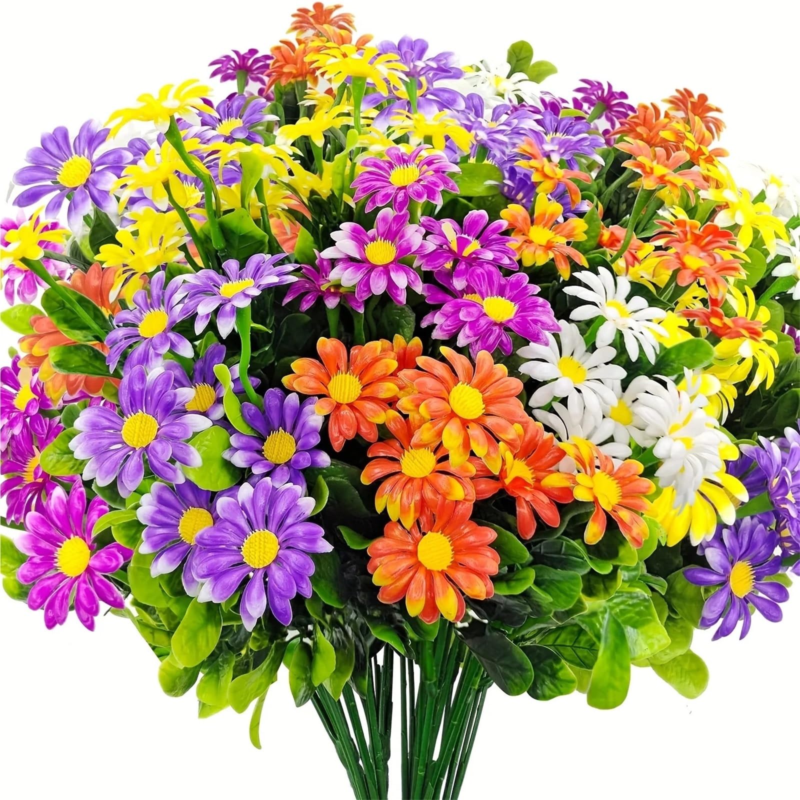 LuoAXINN Artificial Flower Branches 5 Bundles Outdoor Daisies Fake Plants For Home Patio Vase Garden Planter Window Box Farmhouse Decor