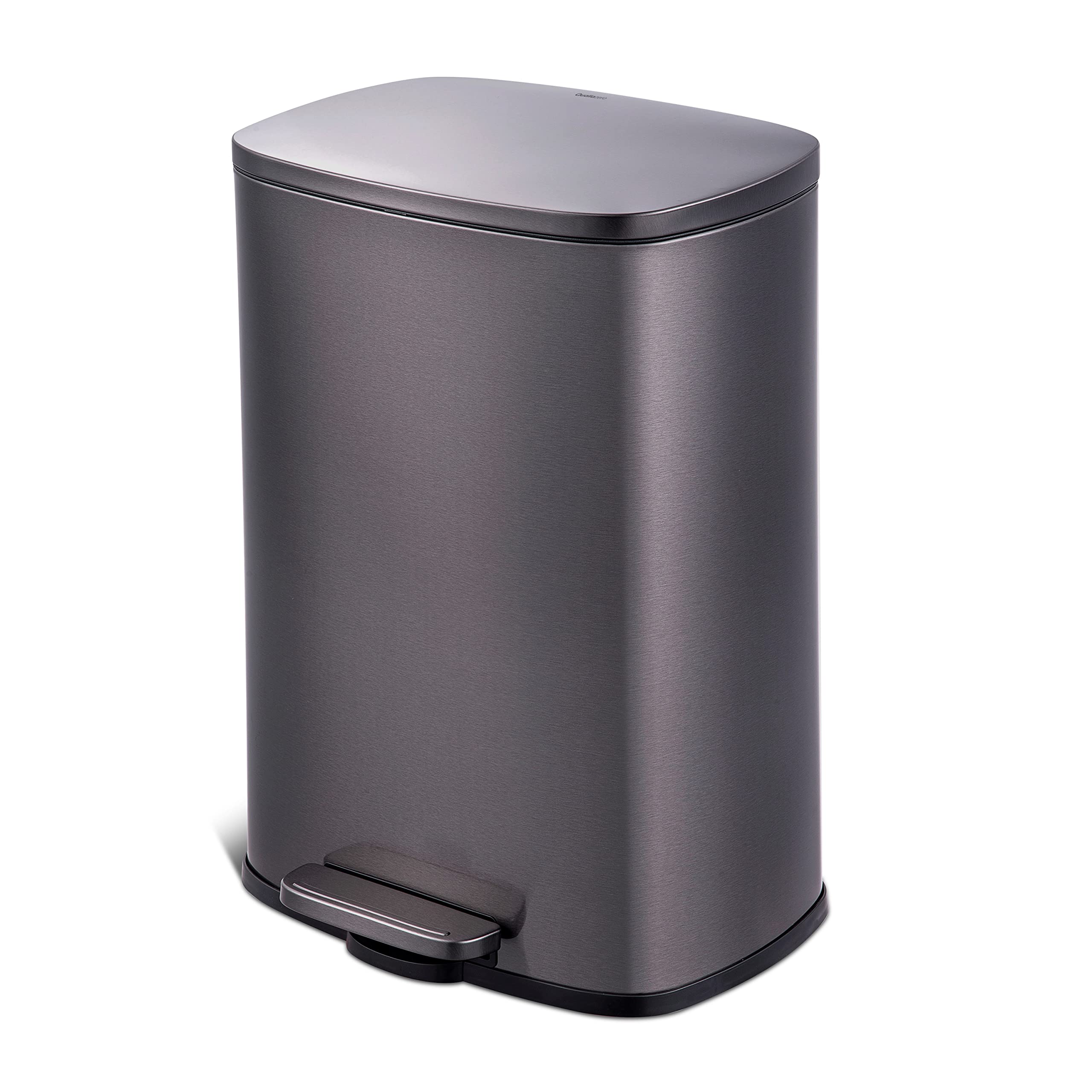 50L/13Gal Heavy Duty Hands-Free Black Stainless Steel Commercial/Kitchen Step Trash Can, Fingerprint-Resistant Soft Close Lid Trashcan, Rectangle Shape (50L Rectangle BSS)