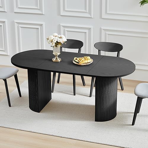Miniatura 13 de Mesa de comedor de 78 pulgadas para 6, 8 y 10, moderna mesa de cocina rectangular de granja, mesas de comedor largas con base de tira de madera para