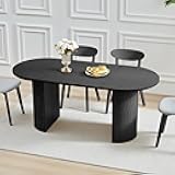 70.8 Inch Dining Table for 4-6 People, Oval Kitchen Table with Semi-Cylindrical Legs Base, Modern Farmhouse Round Dinner Tables for Dining Room Kitchen Living Room (Black)