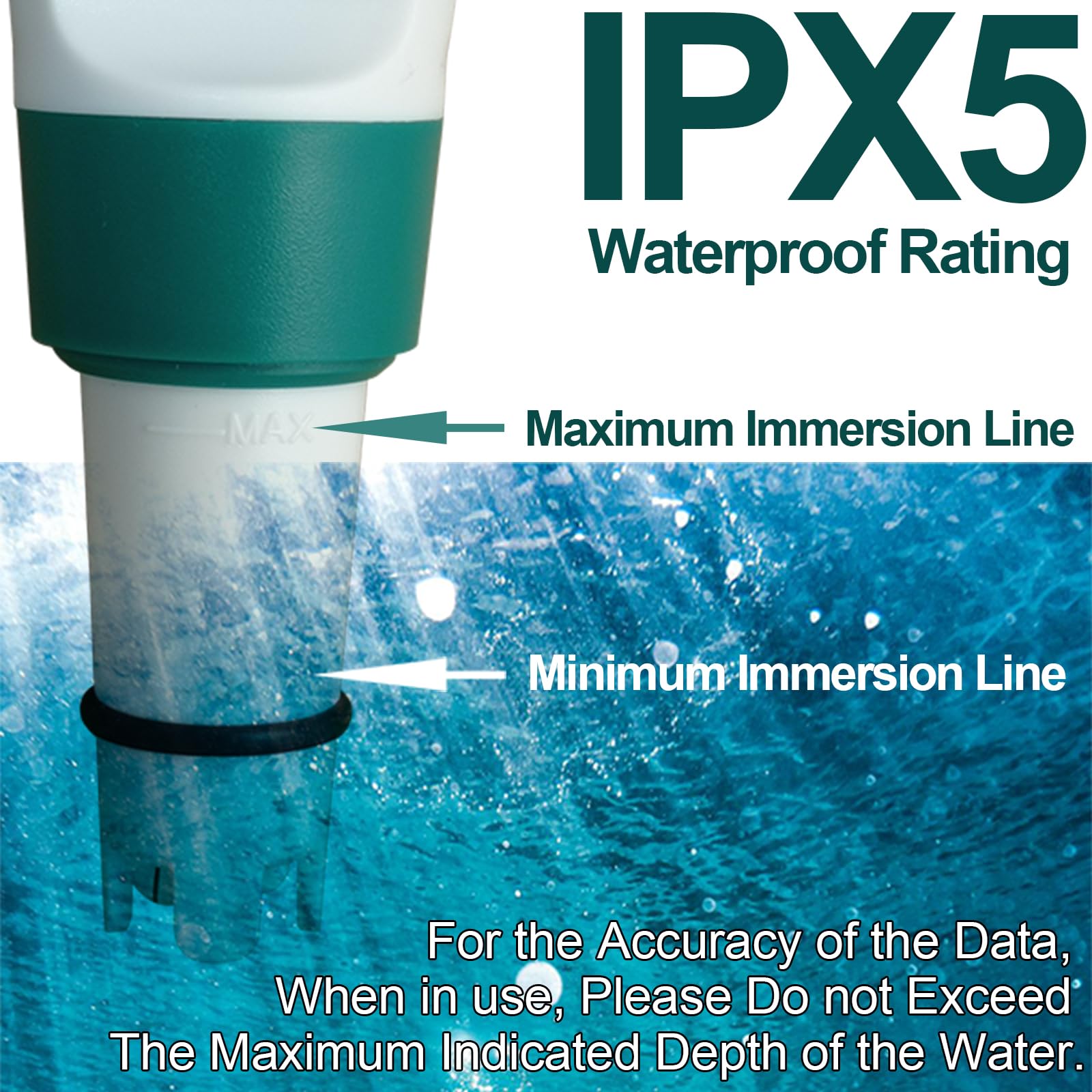 Display PH Meter Watter Tester 5 in 1, Funktionen: PH, TDS, EC, Salz, Temperatur, IP65 wasserdicht, hohe Genauigkeit mit 3 Kalibrierpulvern, für Salzwasserpool, Whirlpools, SPAs, Aquarium