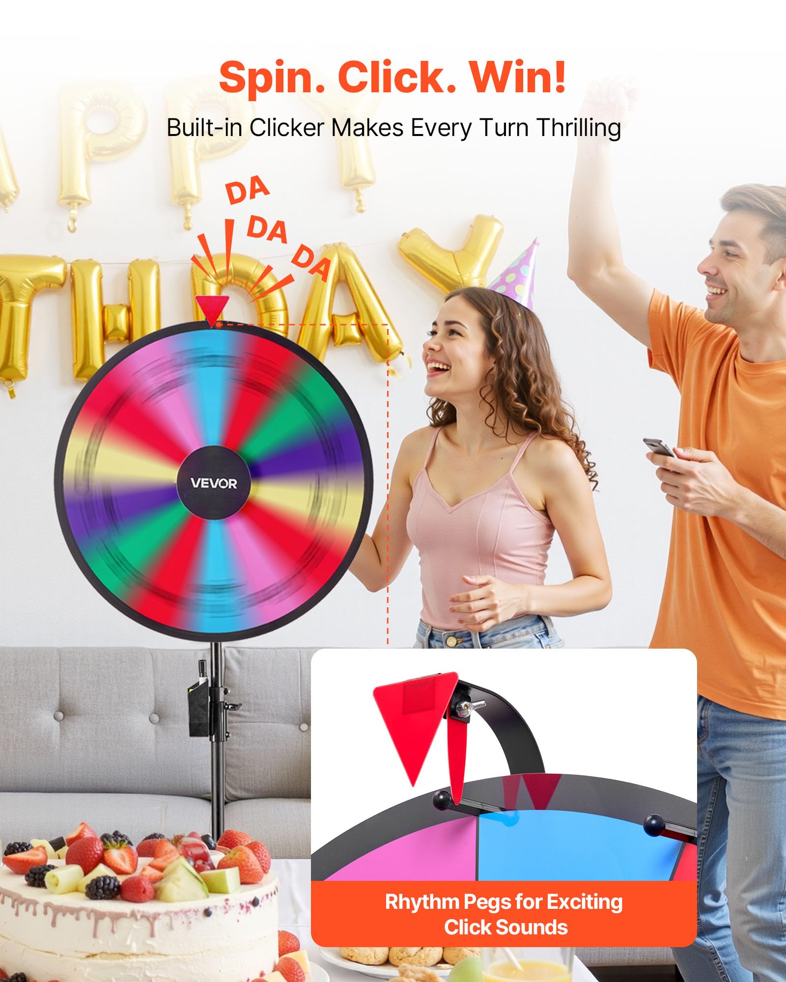 VEVOR Ruota dei Premi Girevole da 610 mm, Ruota Girevole a 14 Slot con Treppiede, Altezza Regolabile, Roulette Win Fortune con Cancellabile a Secco e 2 Pennarelli, 6 Colori, per Feste, Pub, Carnevale