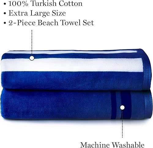 Miniatura 2 de Martha Stewart Cabana - Juego de 2 toallas de playa de 100 % algodón turco de lujo con calidad de spa y hotel, 450 GSM, de 40 x 72 pulgadas, suaves,