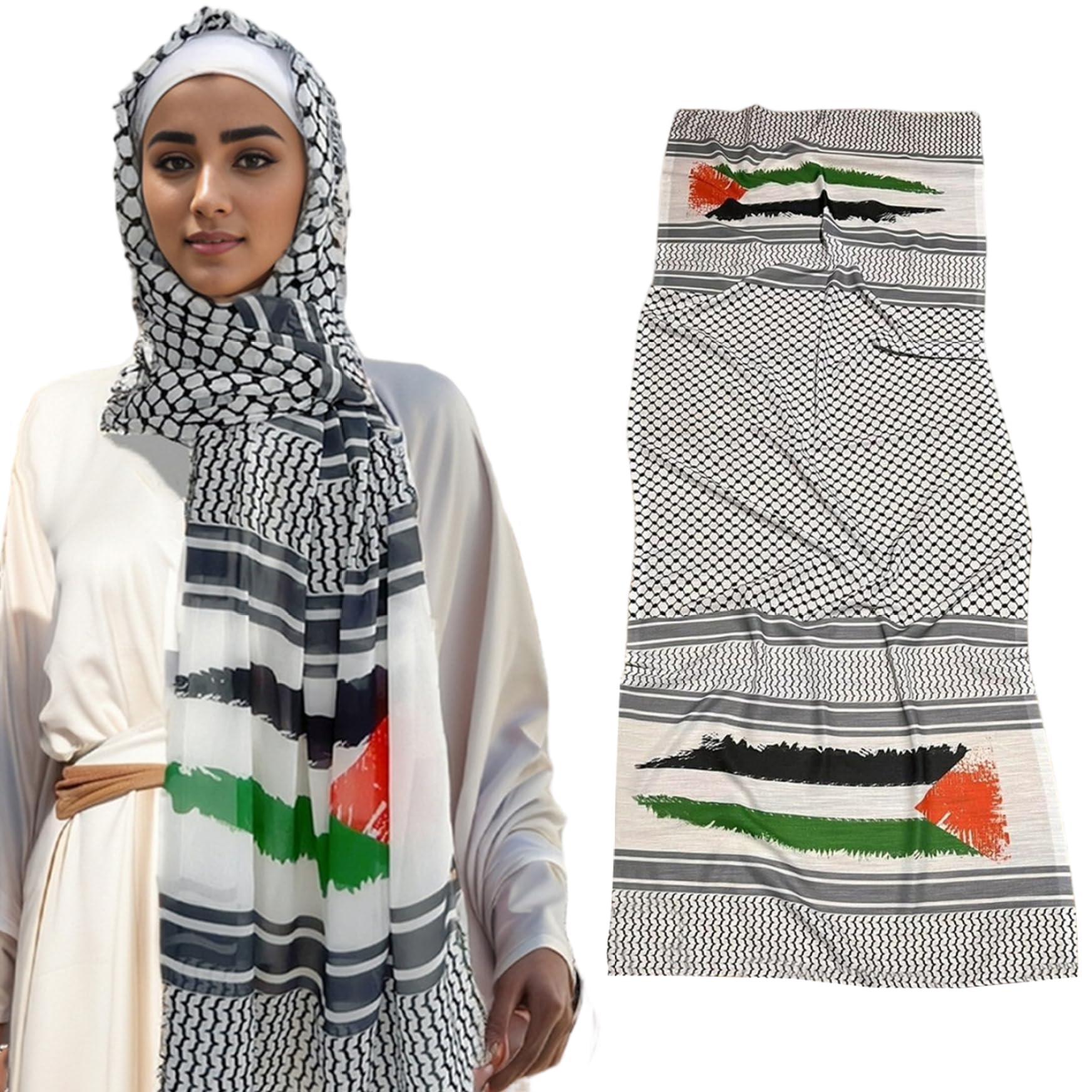 Wedhapy Unisex White Palestine Scarf, 28X71 Inch Authentic Soft Chiffon Palestinian Scarf, Palestine Keffiyeh For Men, Women,