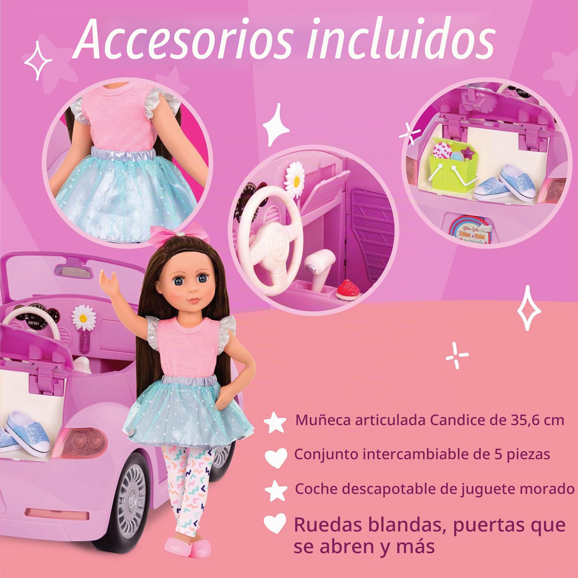 Glitter Girls Coche descapotable púrpura con muñeca Candice