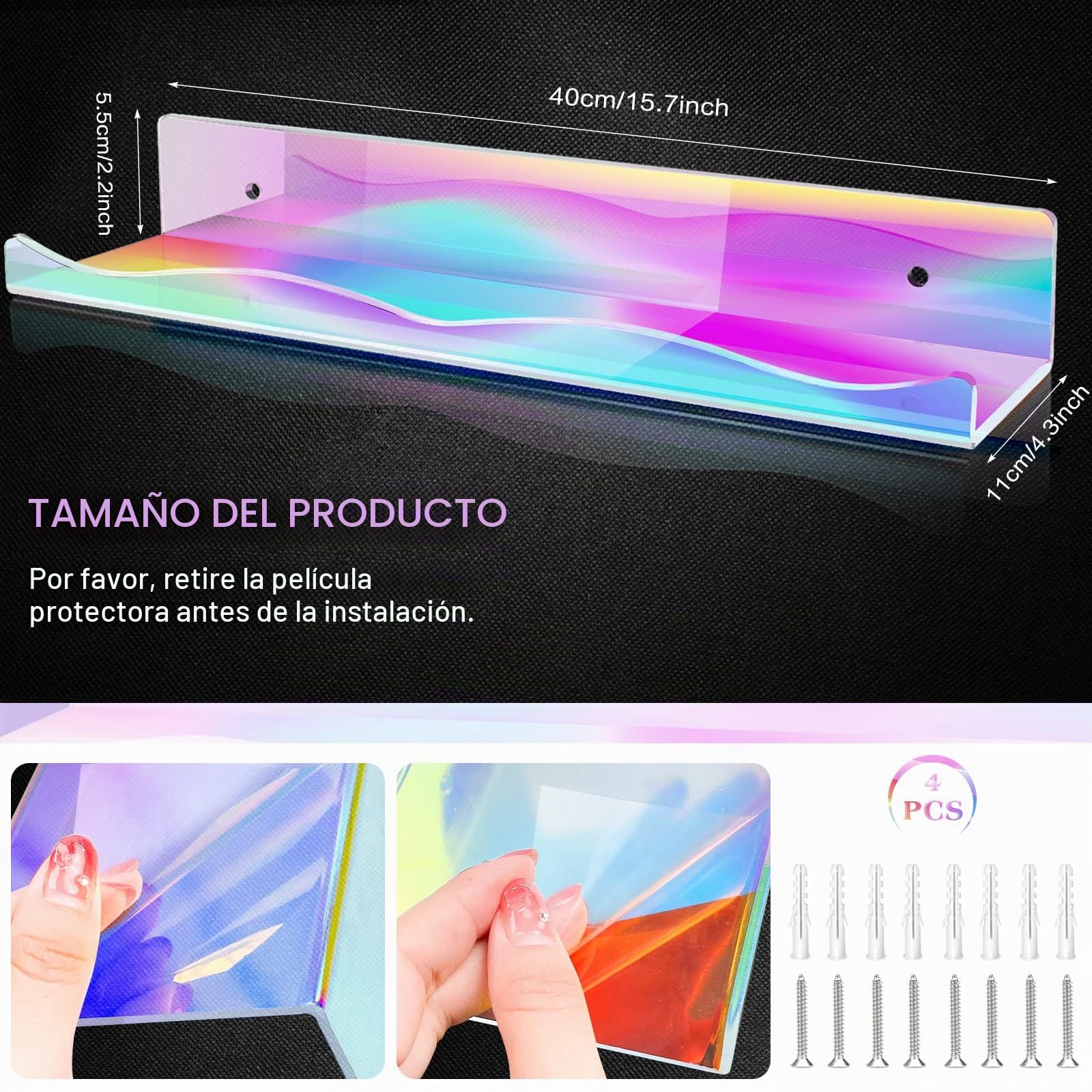 Paquete de 4 estantes flotantes de acrílico iridiscente, estantes de exhibición invisible Funko Pop para habitación de niños, baño y dormitorio