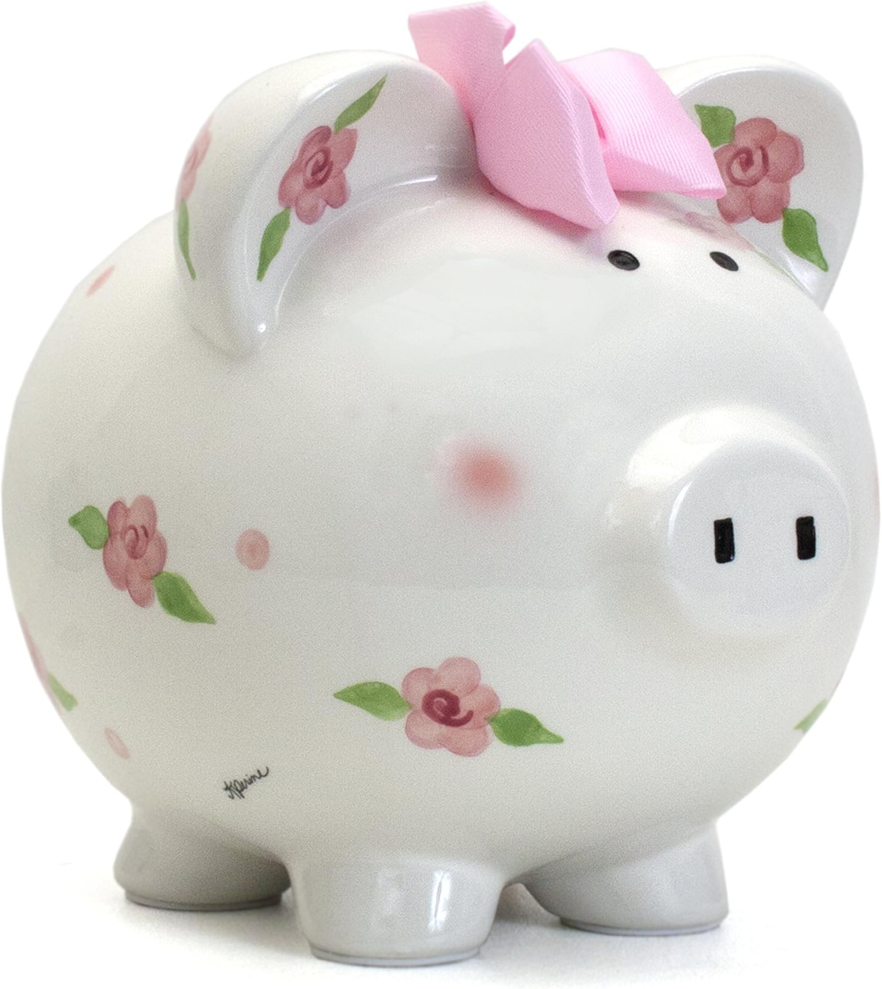 Ceramic Piggy Bank for Girls, Posies and Polka Dots