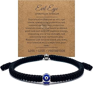 Adjustable Braided Faith Bracelet, Saint Benedict Cross Charm and Evil Eye, Lucky Protection Religious Jewelry Gift with Inspiration Card for Men Women (Blue Evil Eye)