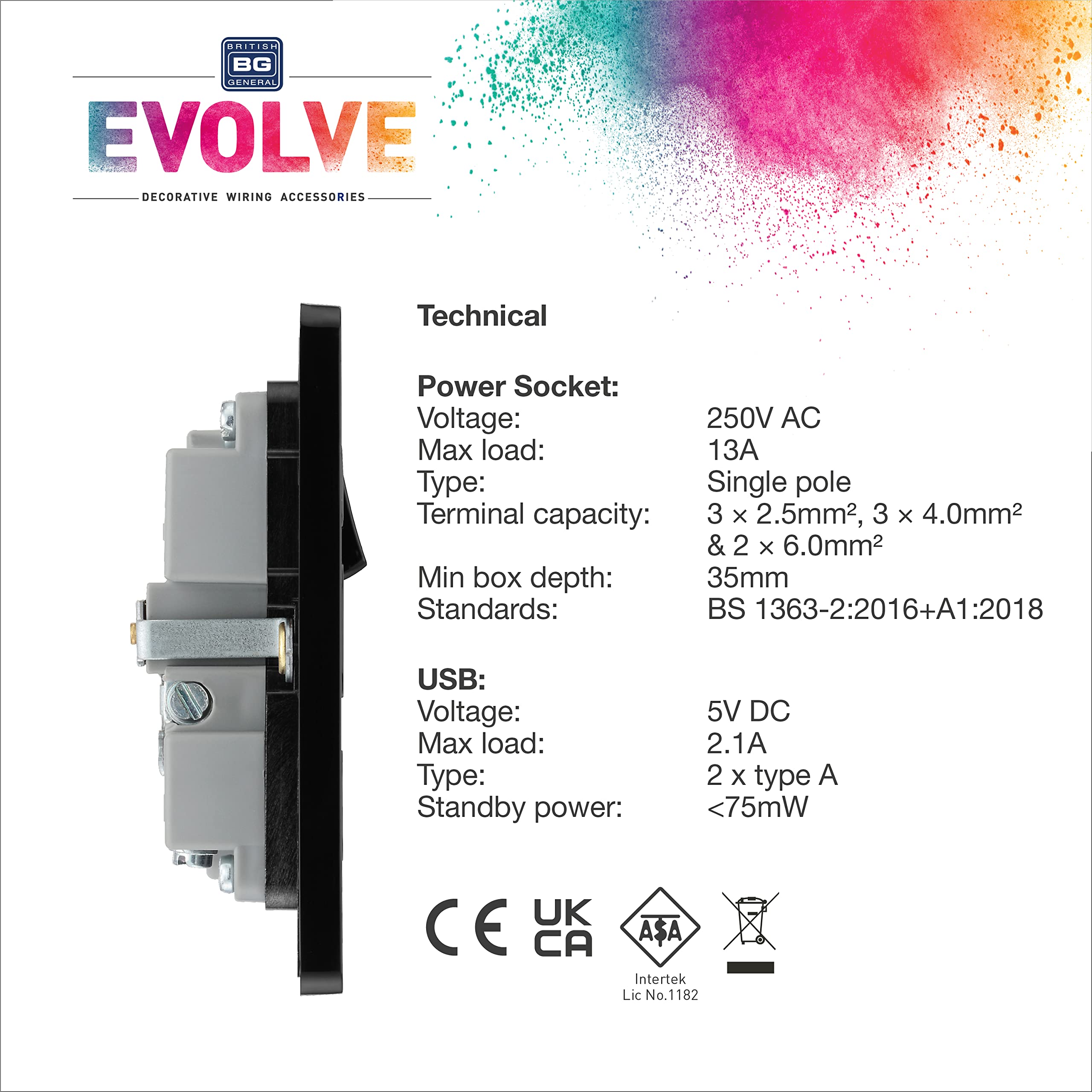 BG Electrical Evolve Steckdose Mit 2 USB-Anschlüssen – Mattes Blau, Schlankes Design Für Moderne Wohnungen