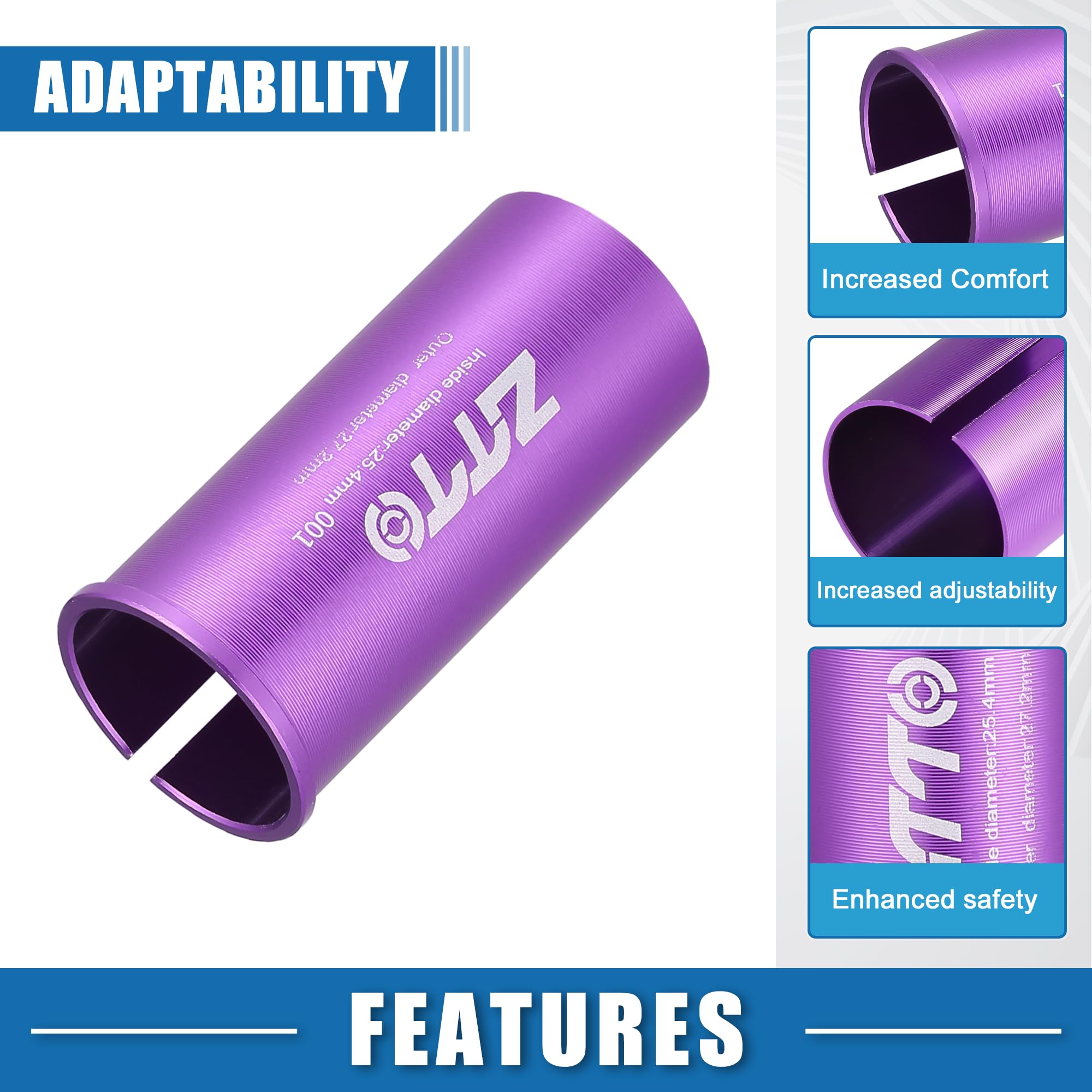 Adaptateur Réducteur Tige De Selle Vélo - 27.2 Mm Vers 25.4 Mm, Alliage Alu, Violet, Pour VTT Et Route