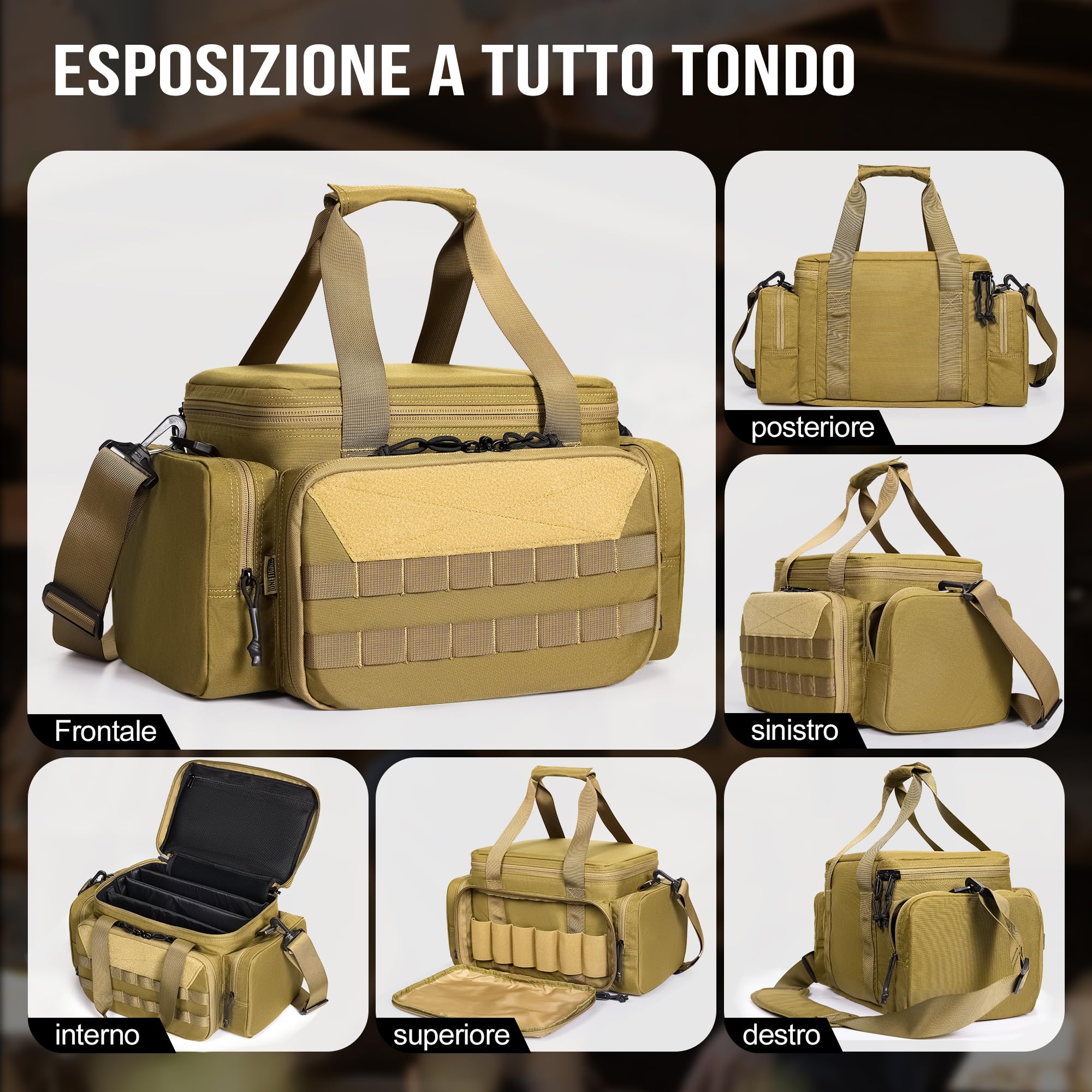 OneTigris Range Bag, Borsa Tattica per la Polizia, Borsa per Armi Tattiche per Caccia, Tiro a Segno, Pesca, Escursionismo, Outdoor, Marrone Coyote