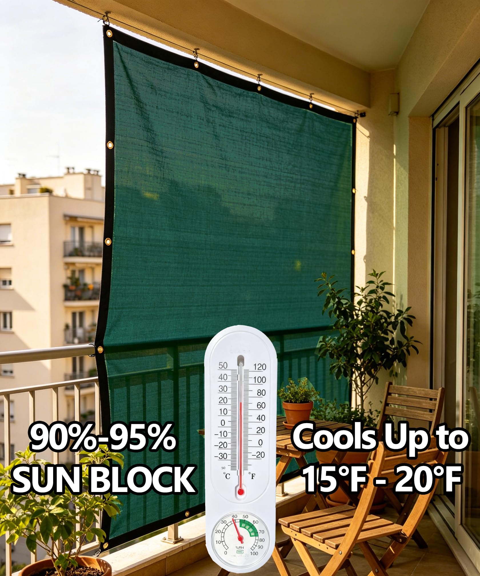 e.share Tela de sombra al 90 %, malla de sombra con borde sellado con ojales para jardín, patio, cubierta de plantas de flores, porche, cubierta de pérgola de jardín, invernadero, cubierta de coche,