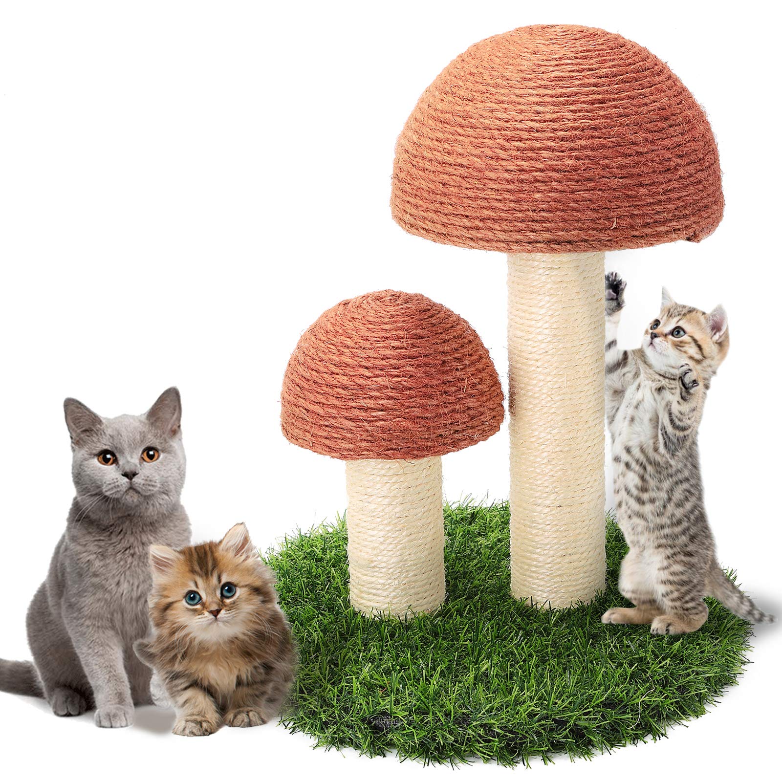 PowerKing Mushroom Cat Scratching Post, 15 x12 Inches Claw Scratching Post for Kitty, Natural Sisal Cat Scratchers Pole, Cat Interactive Toys, Cat Tree Tower - Brown-2 PoleS